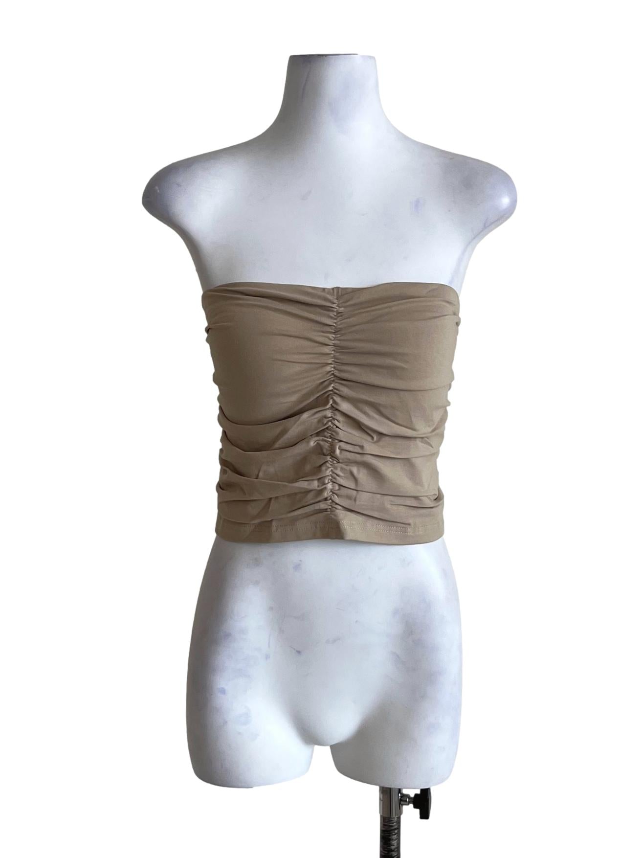Beige Anaya Ruched Tube Padded Top TTR