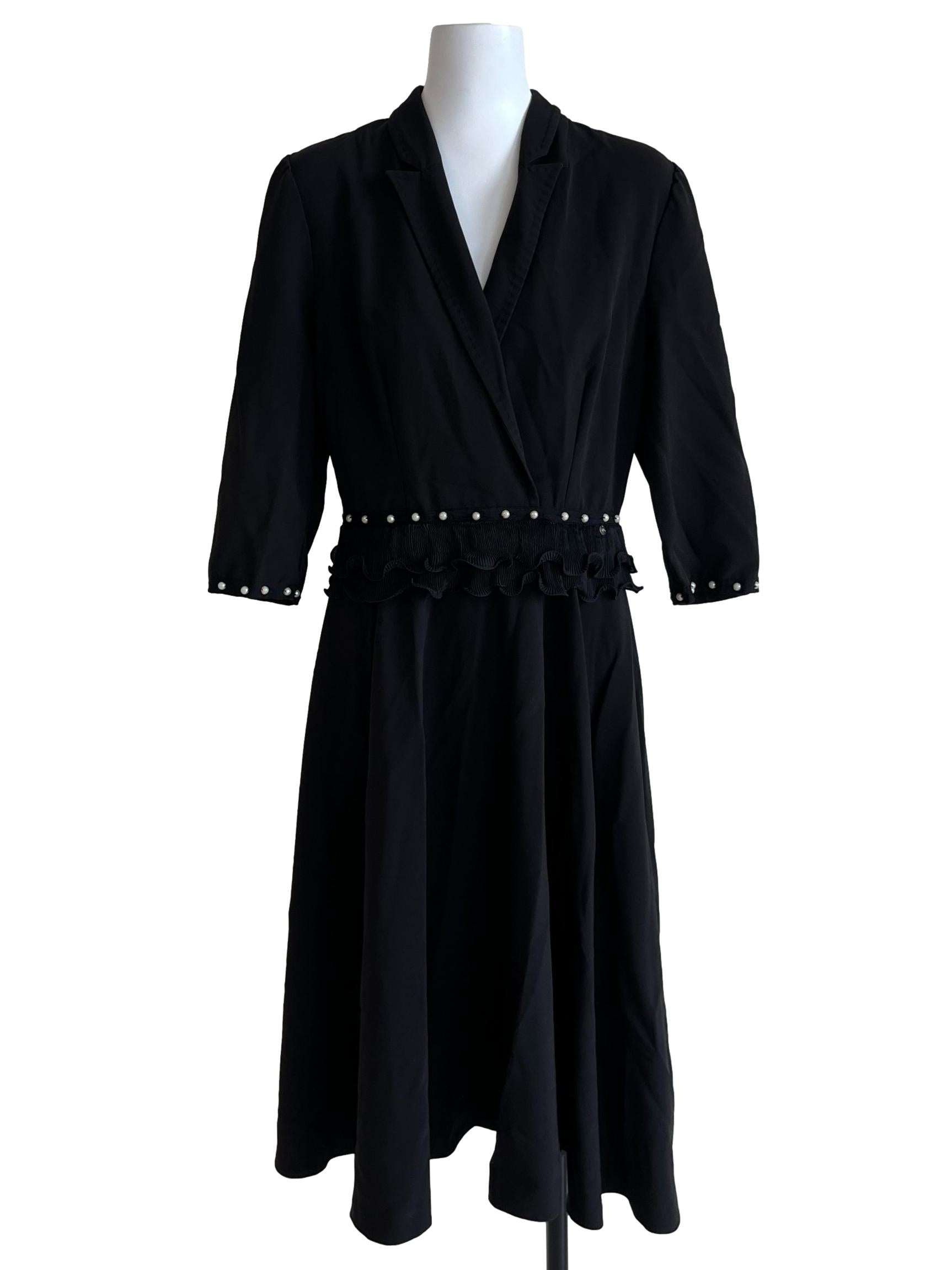 Black Notched Collar Empire Dress