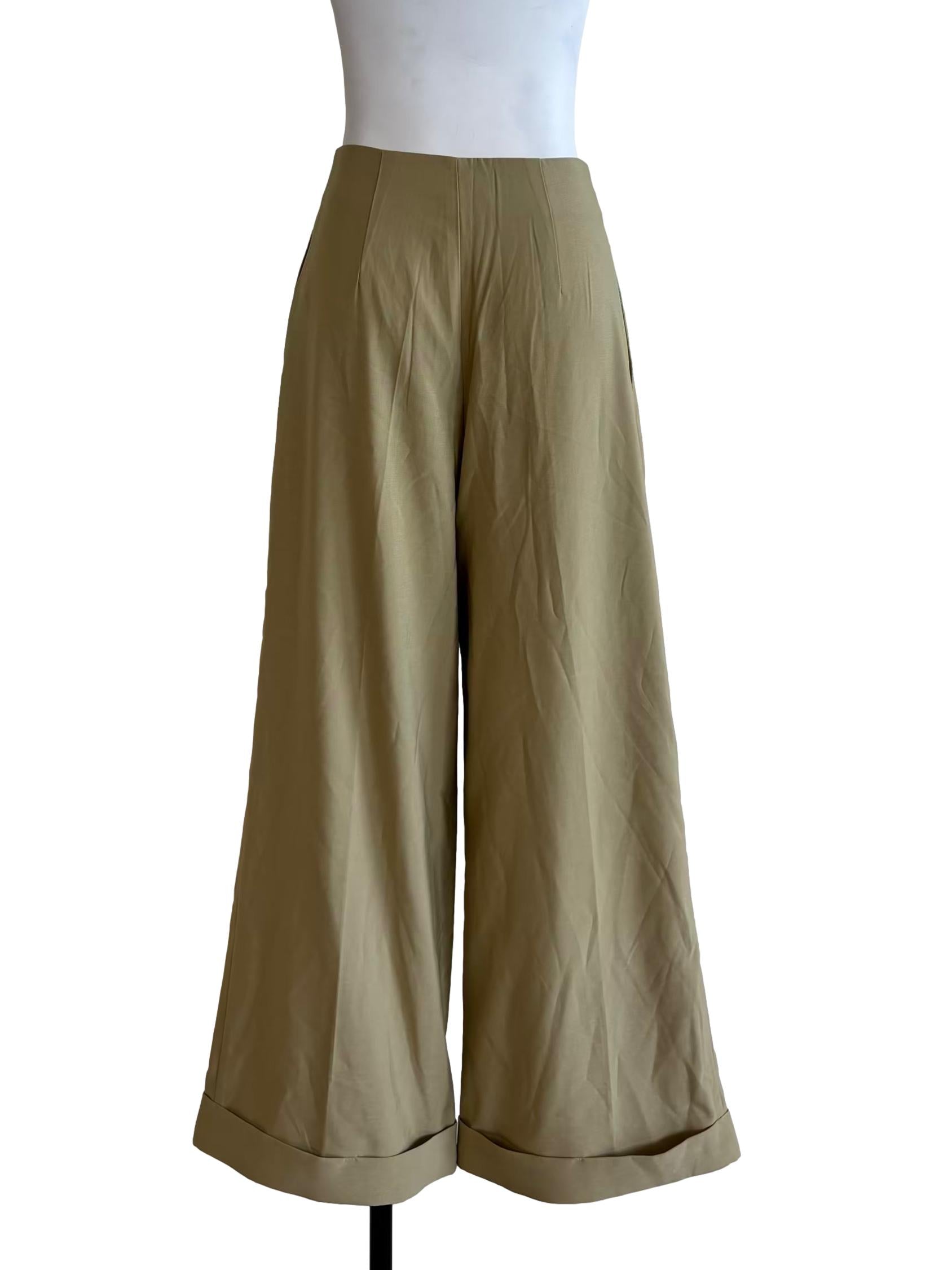 Khaki Brown Wide Pleated Pants