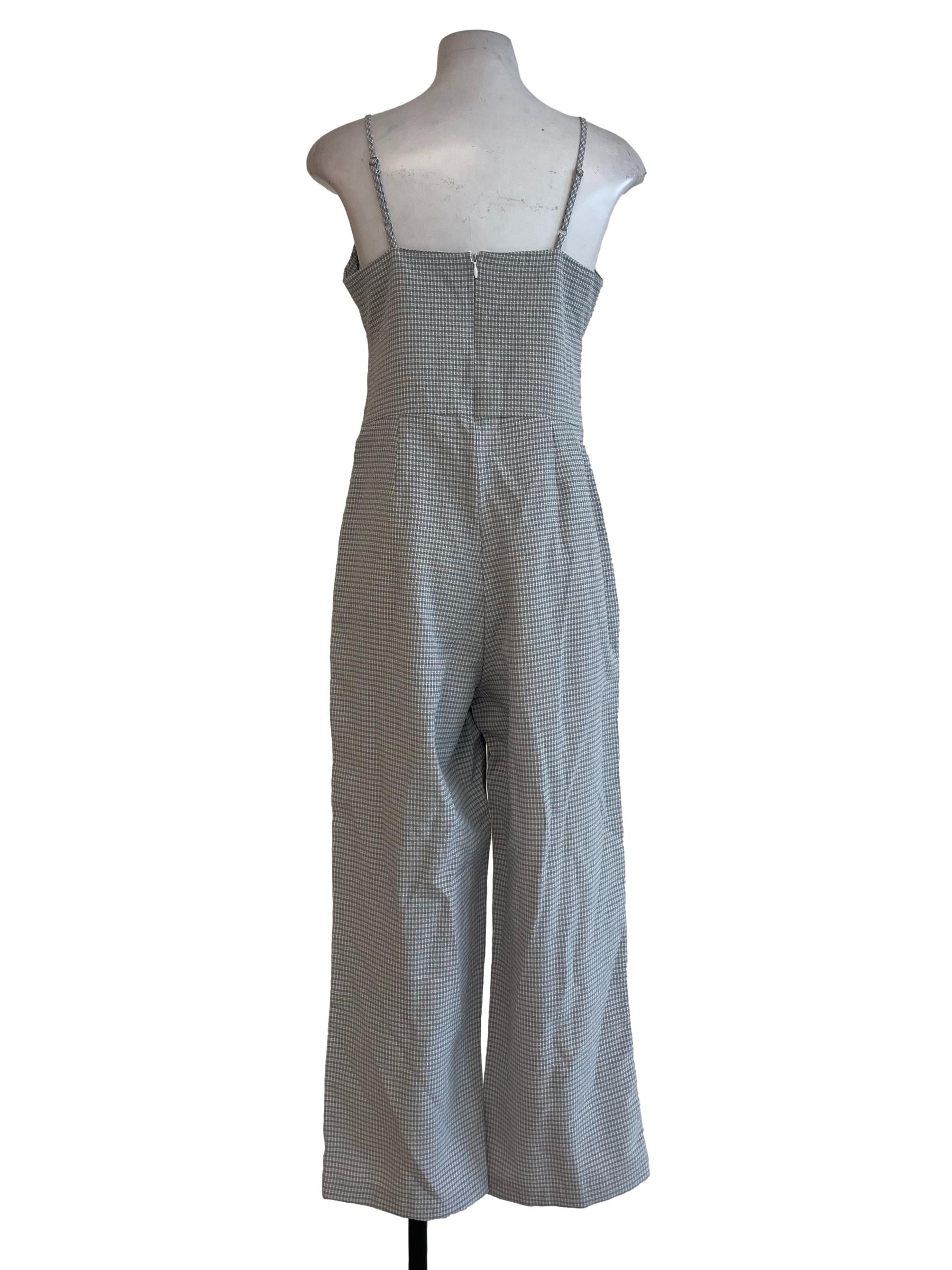 Bone Grey Gingham Corset Jumpsuit