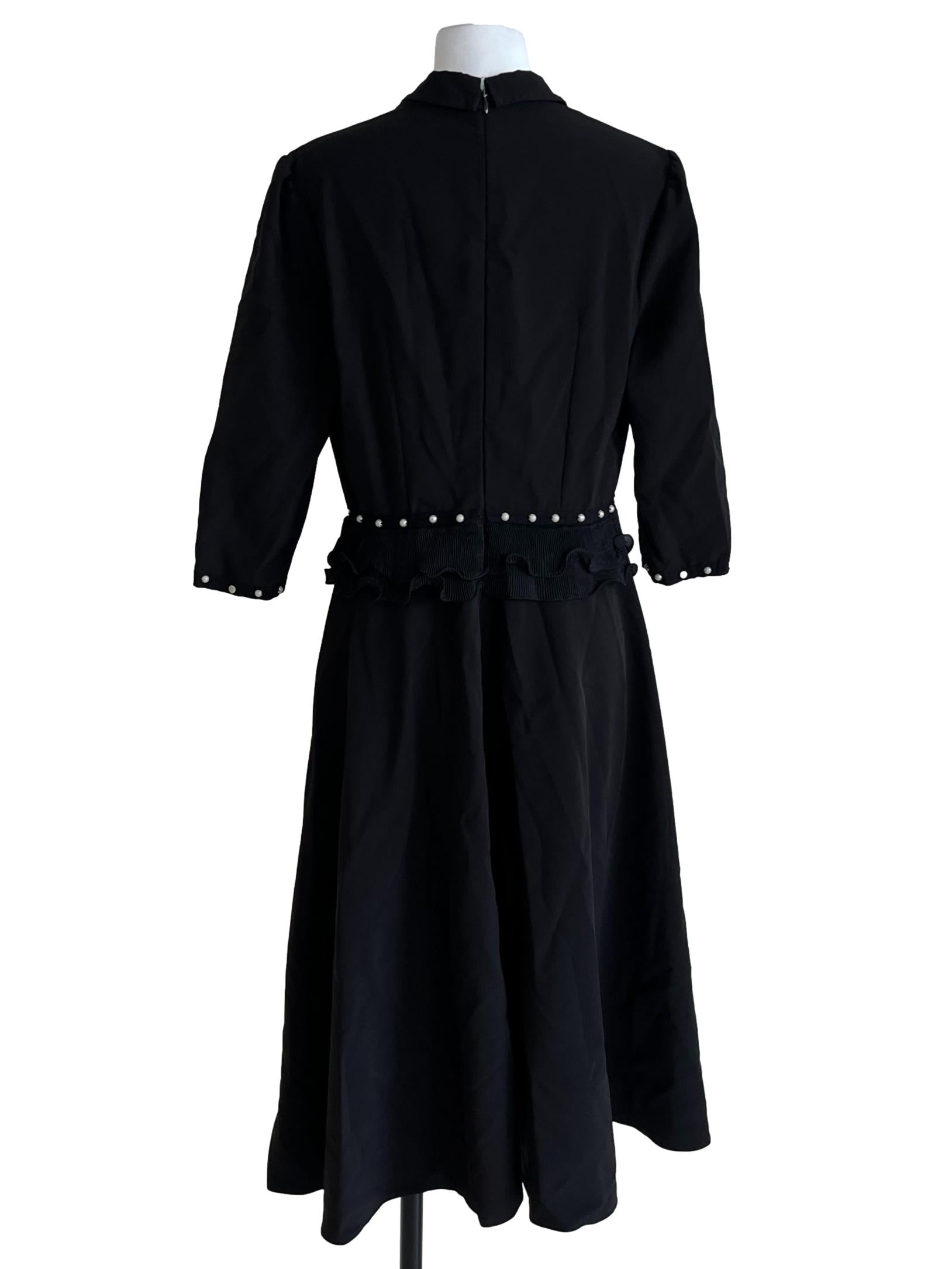 Black Notched Collar Empire Dress
