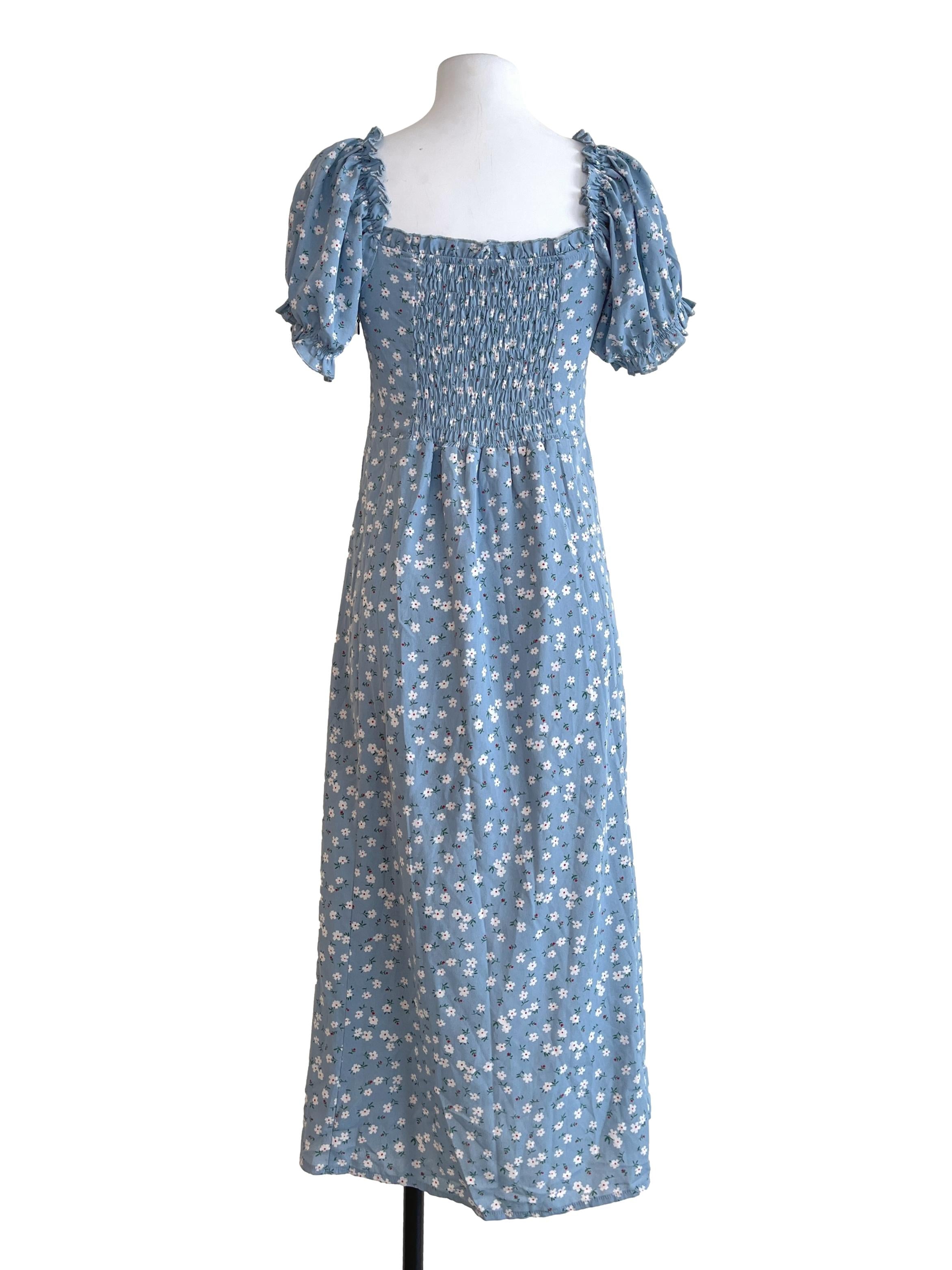 Cerulean Blue Puff Sleeve A-Line Dress