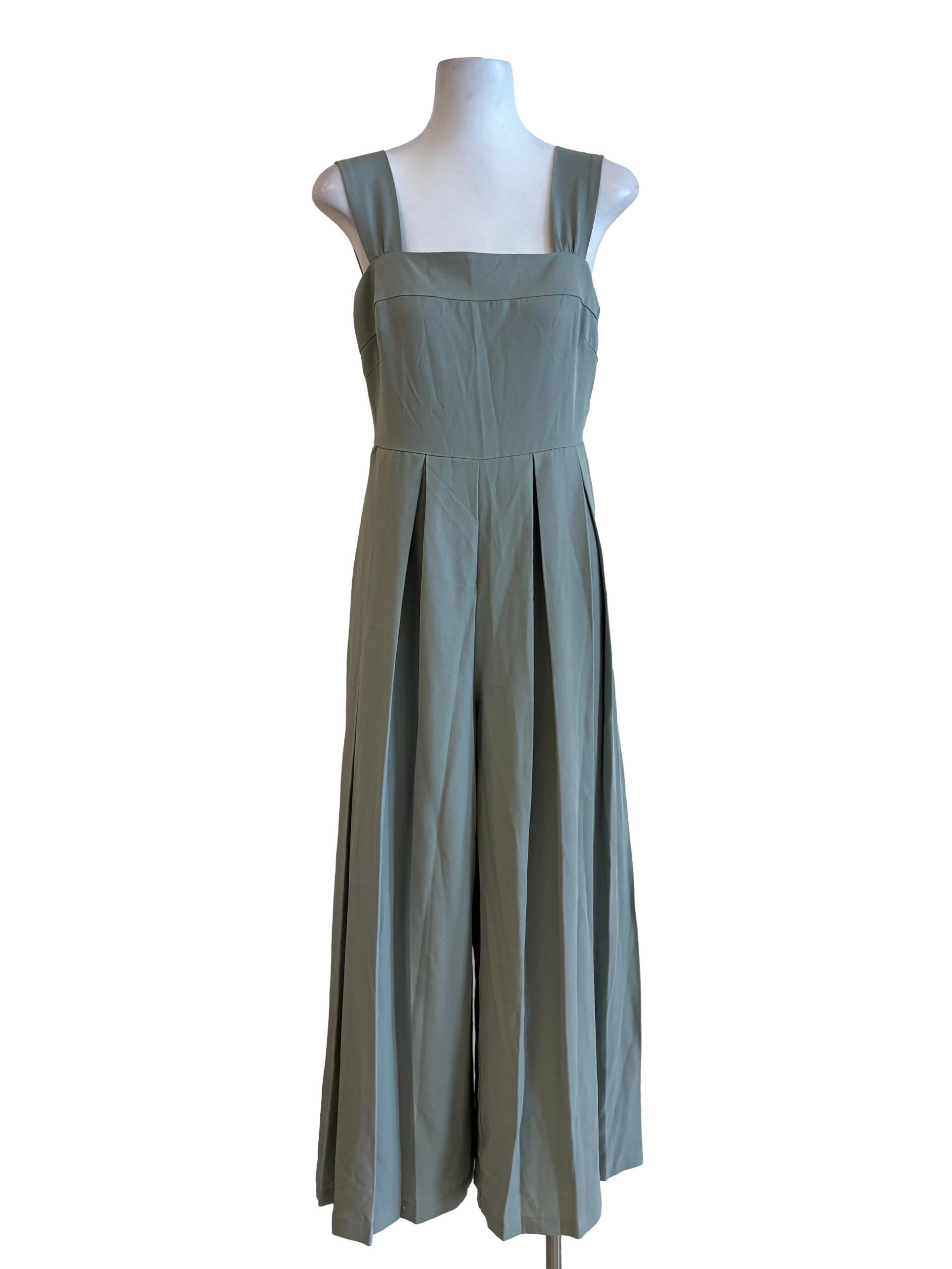 Sage Green Sleeveless Pleated Jumpsuit