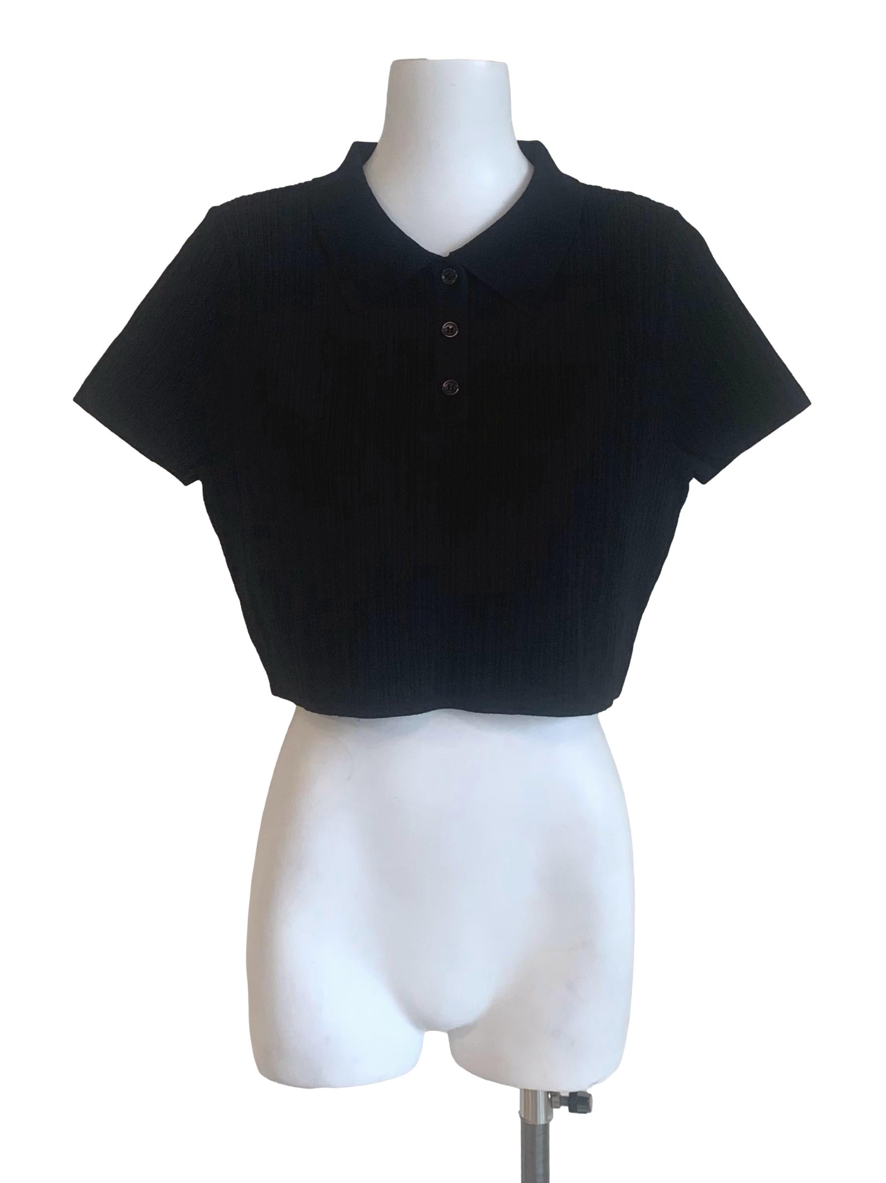 Crow Black Collared Crop Top TCL