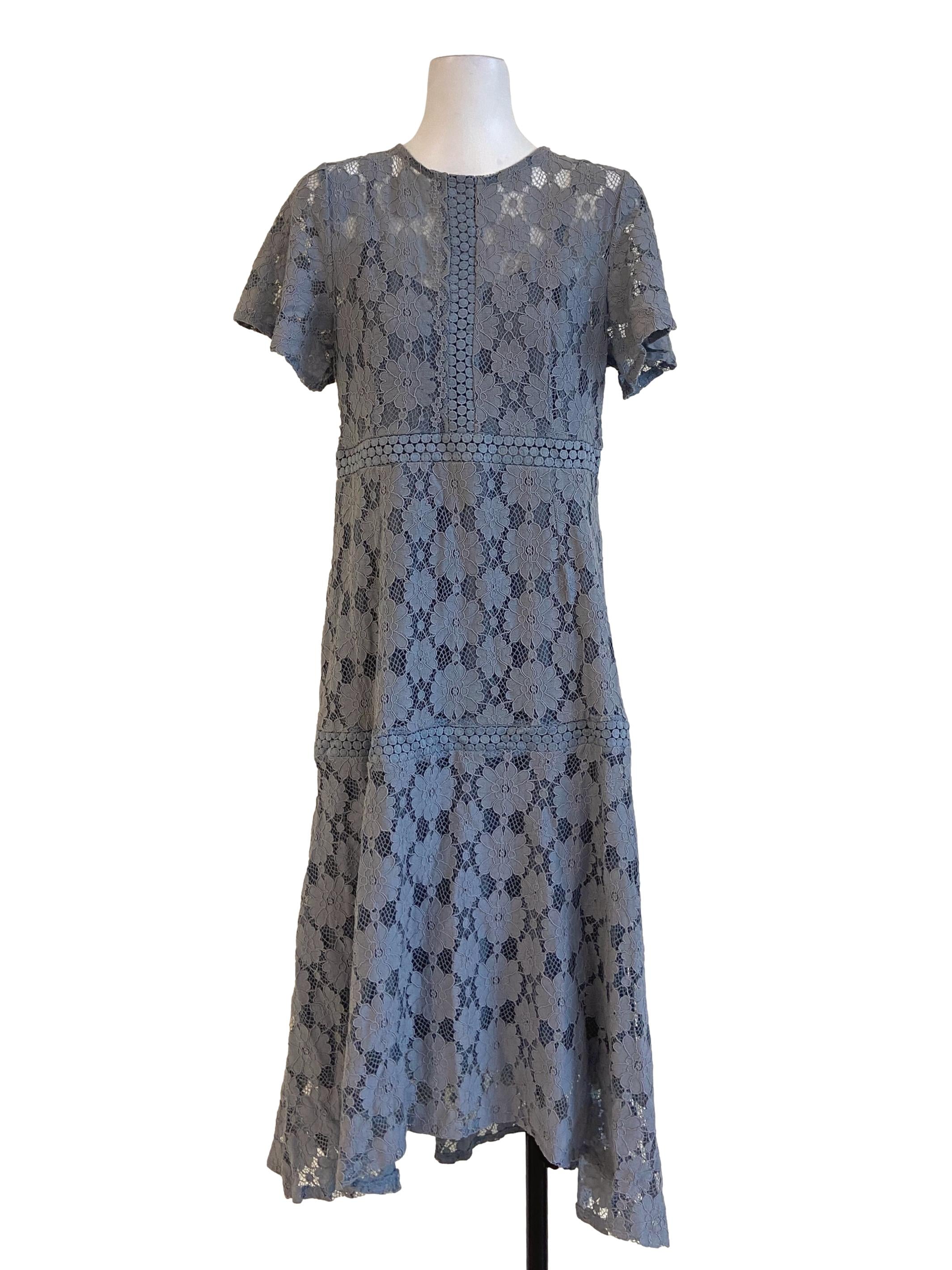 Stone Blue Floral Lace Empire Dress