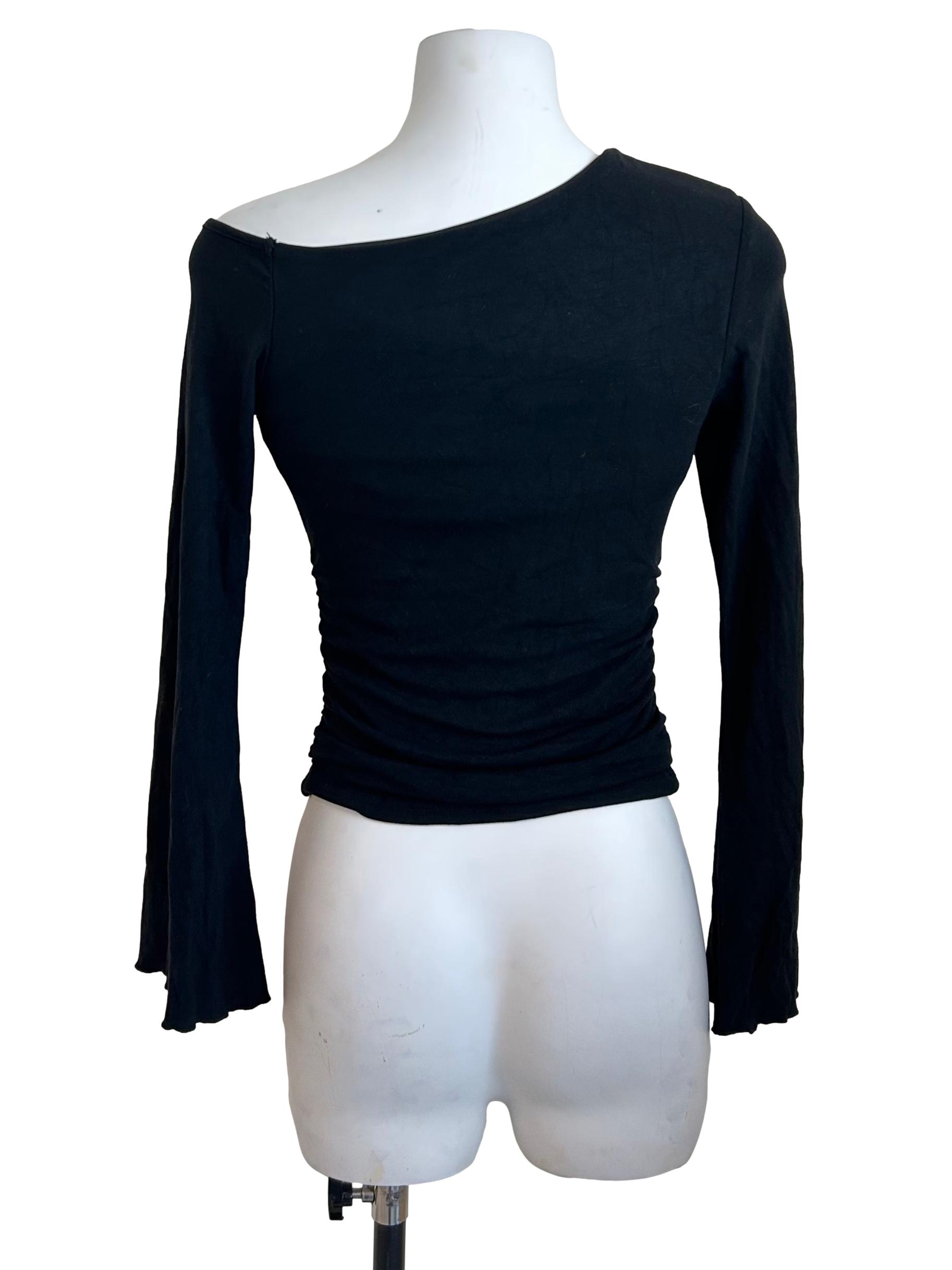 Black Asymmetric Ruched Long Sleeve