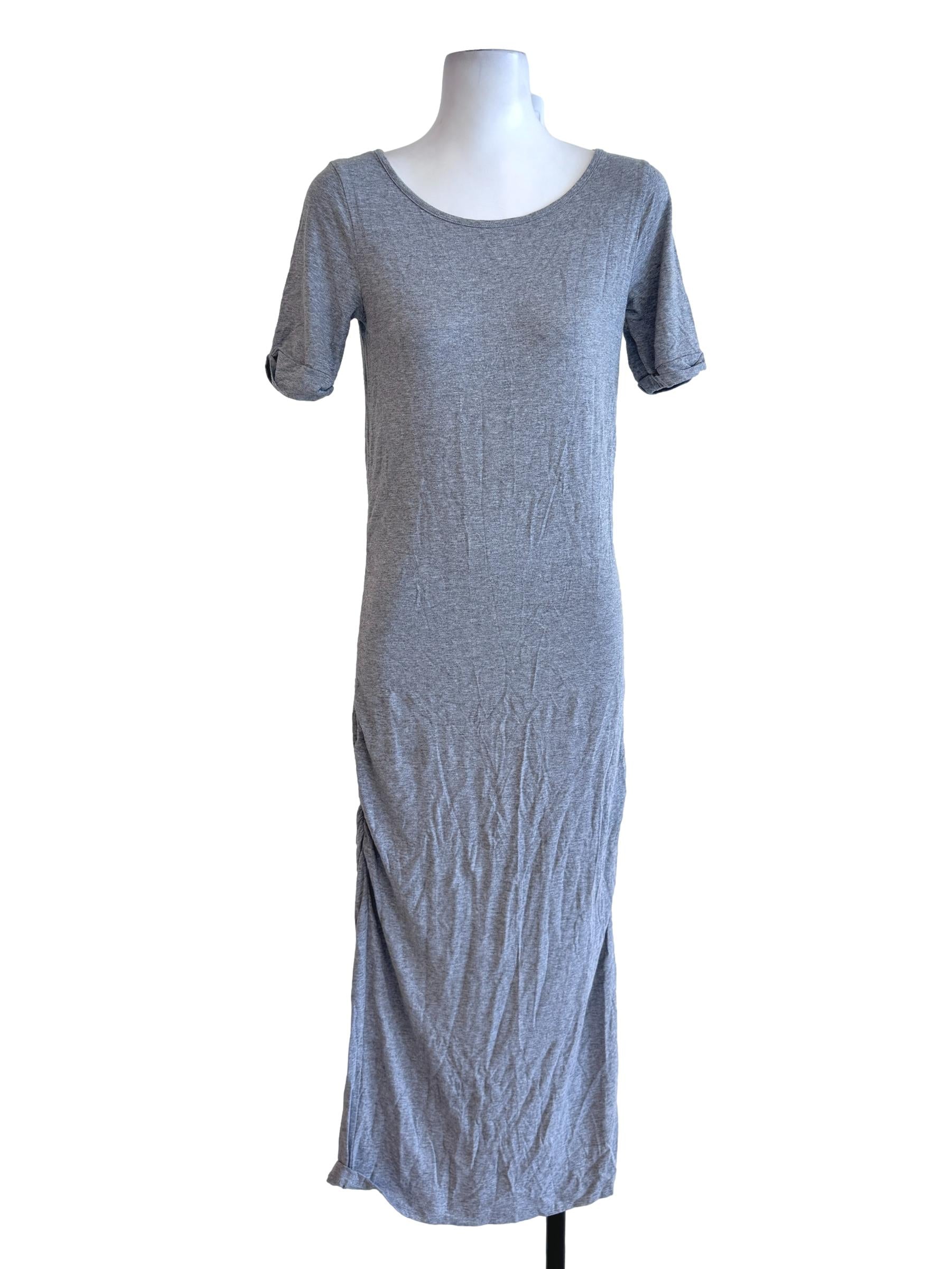 Grey Plain Round Neck Dress