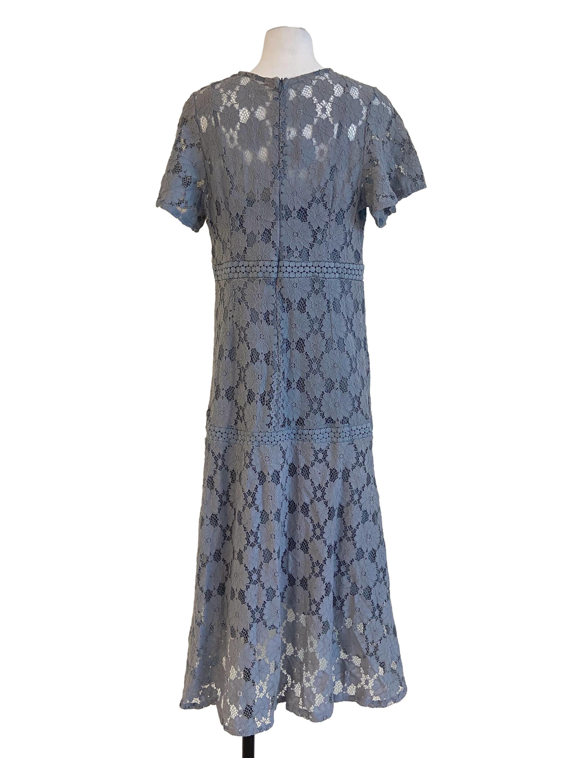 Stone Blue Floral Lace Empire Dress