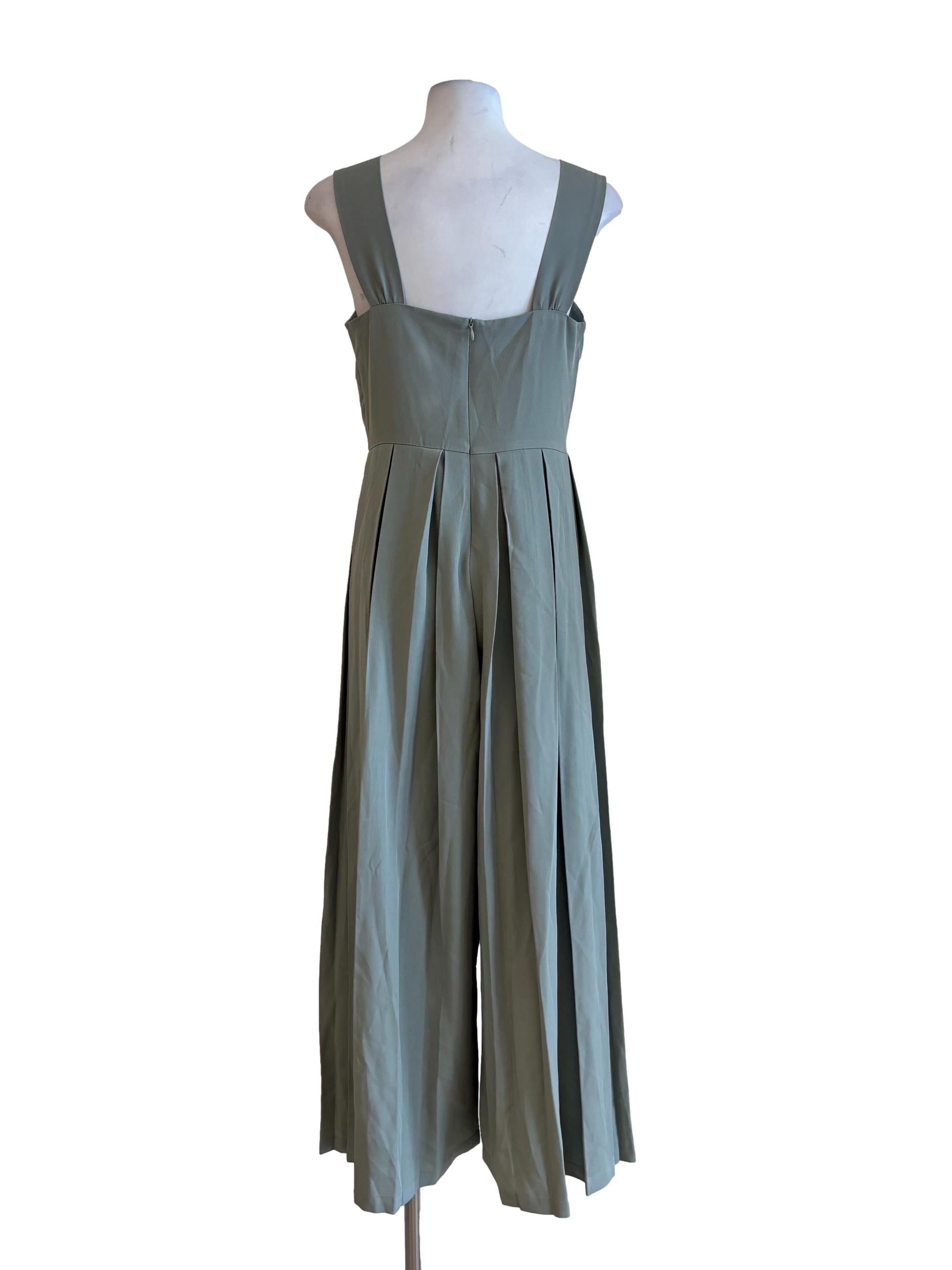 Sage Green Sleeveless Pleated Jumpsuit