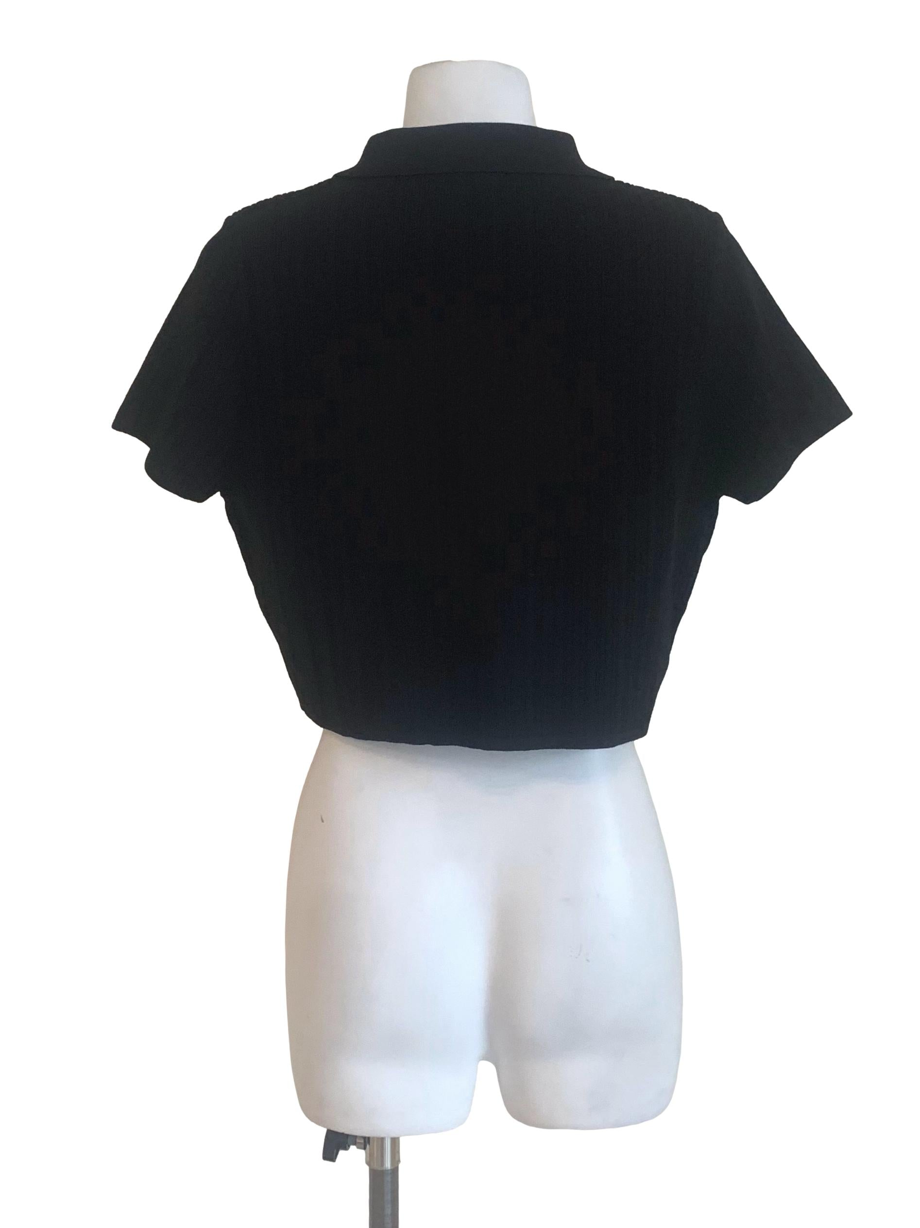 Crow Black Collared Crop Top TCL