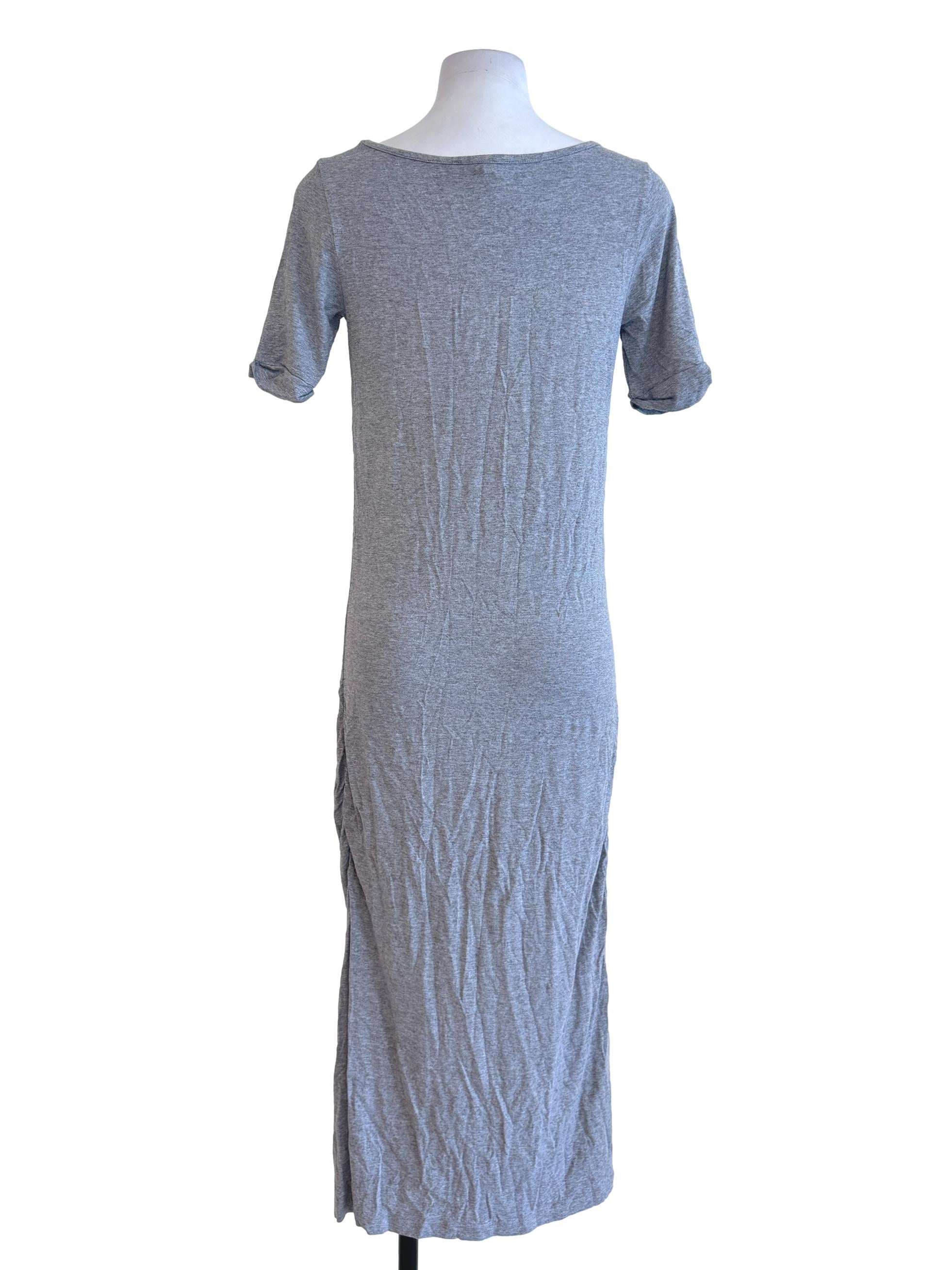 Grey Plain Round Neck Dress