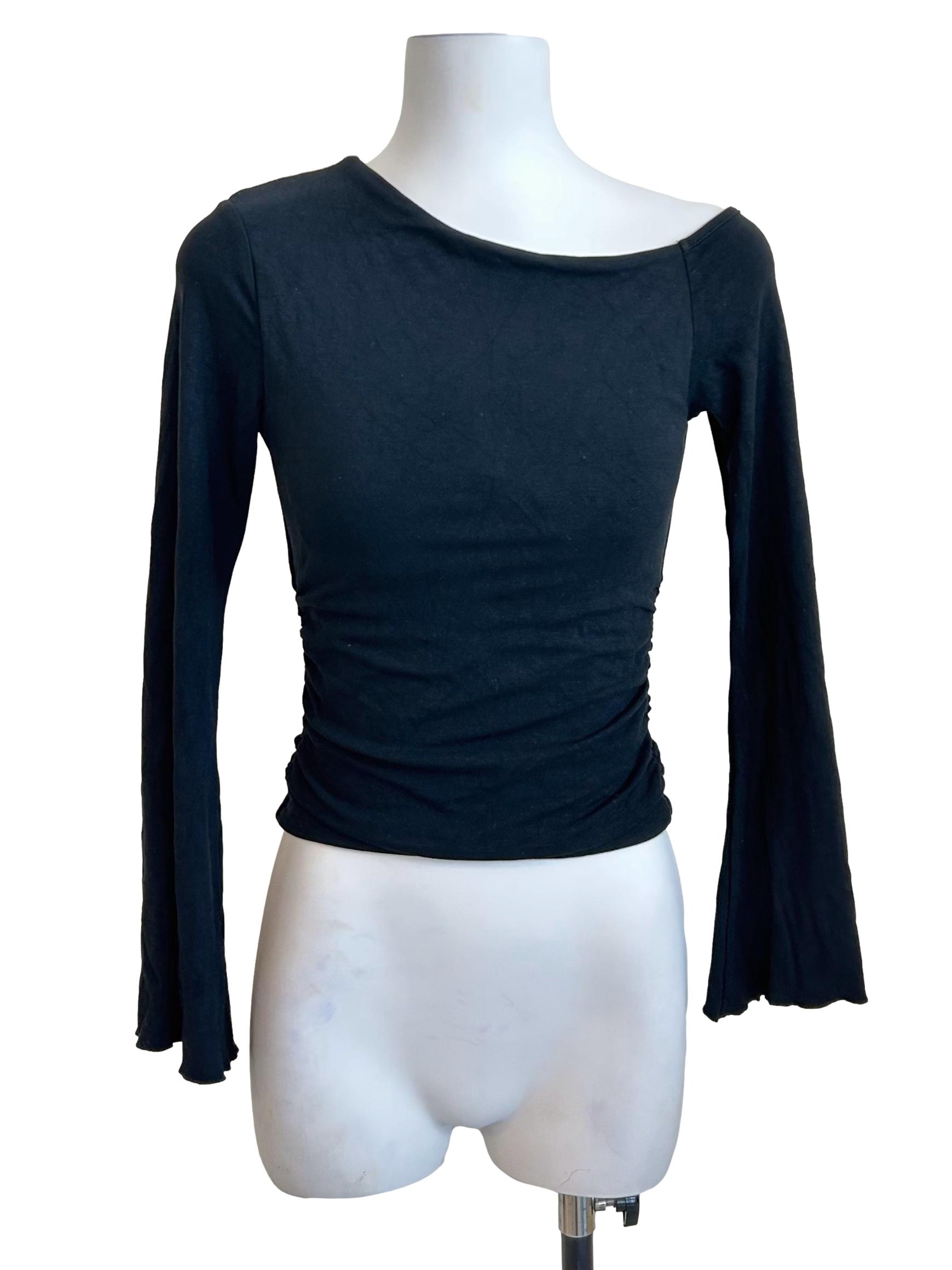 Black Asymmetric Ruched Long Sleeve