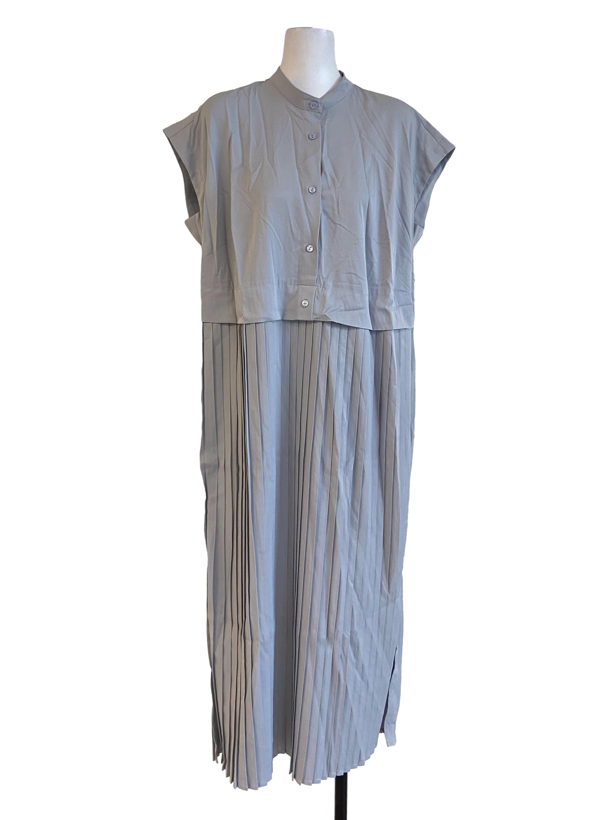 Frost Blue Half Button Pleated Dress