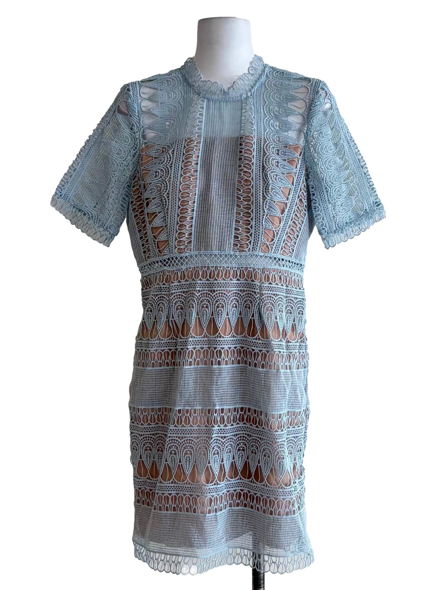 Icy Blue Laced A-Line Dress