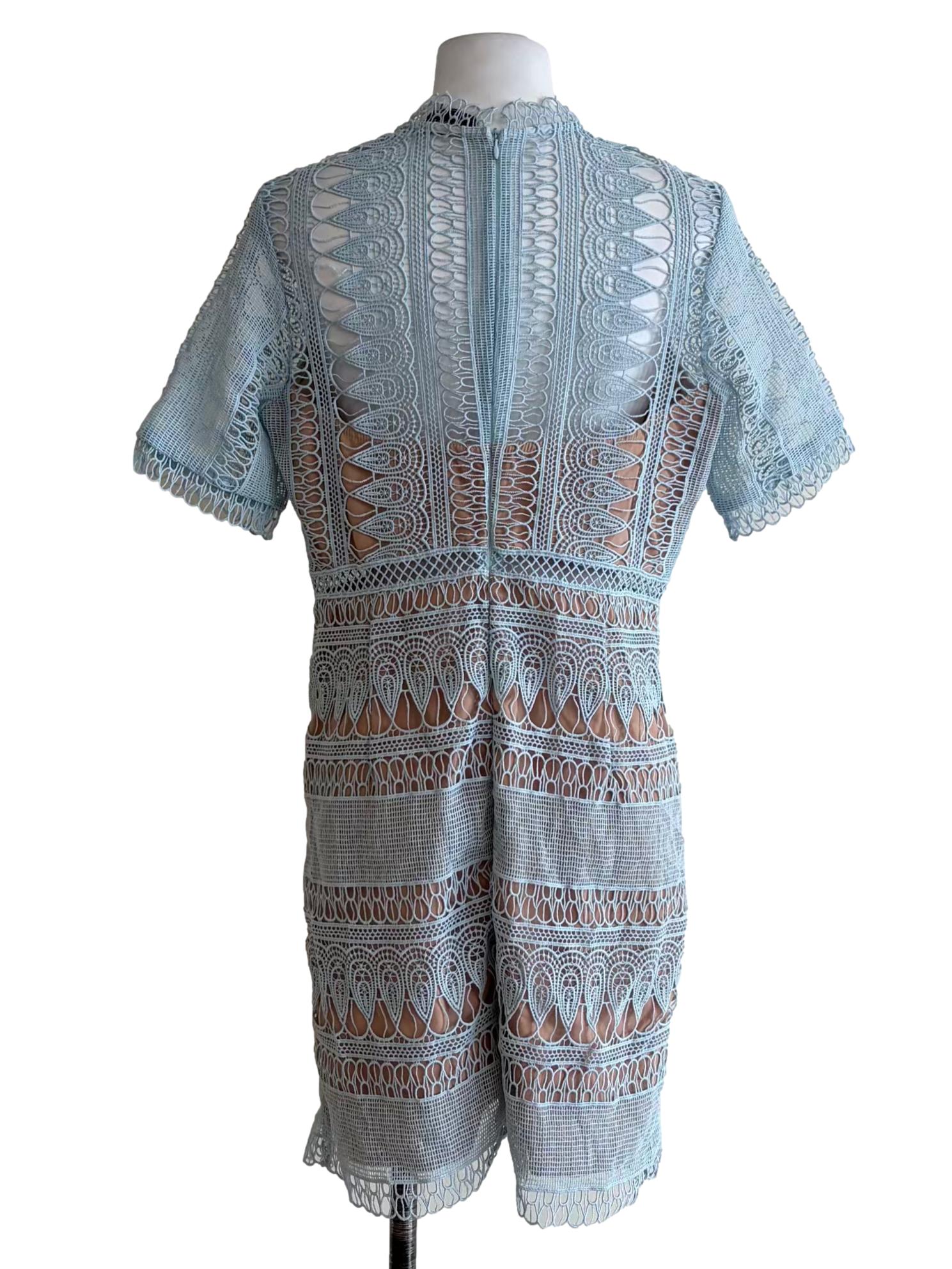 Icy Blue Laced A-Line Dress