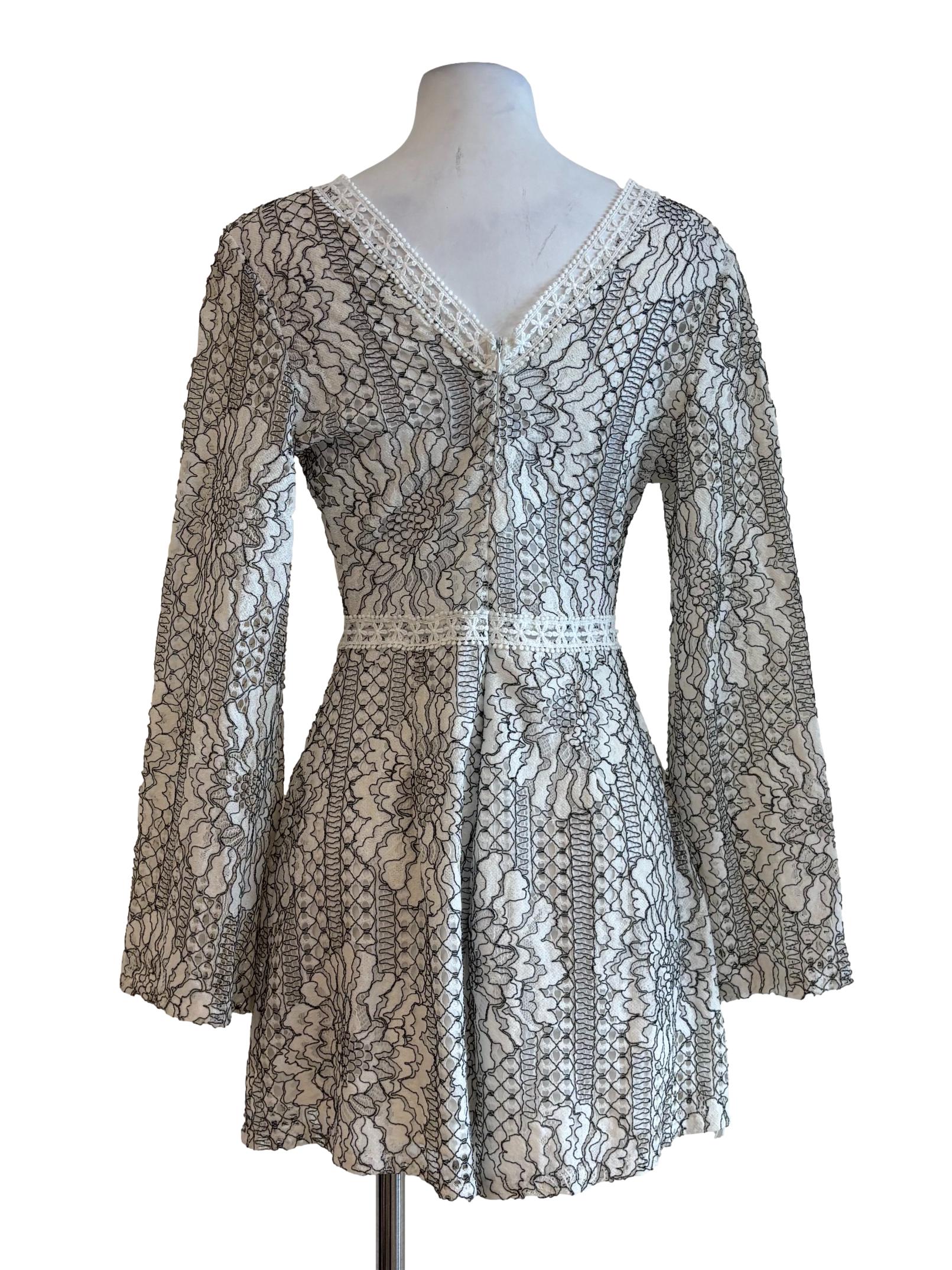 White Black Floral Lace Rompers