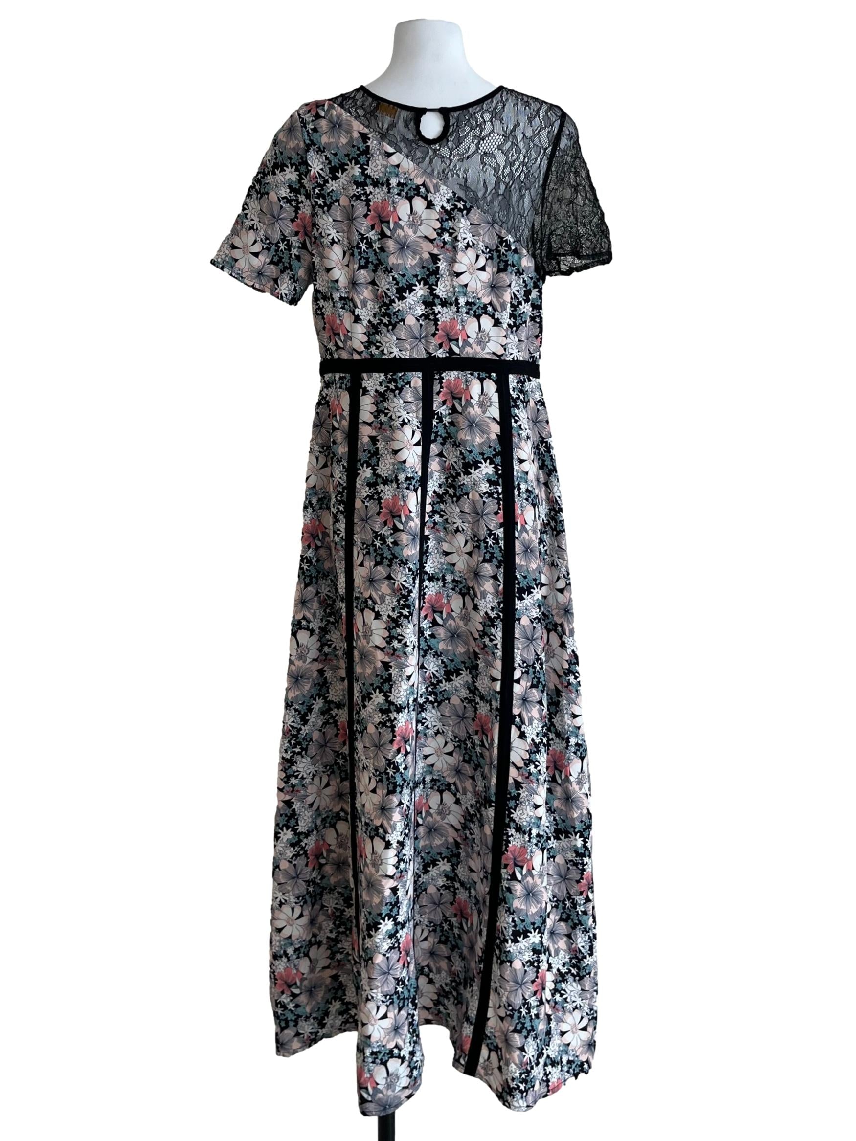 Black Floral Empire Dress