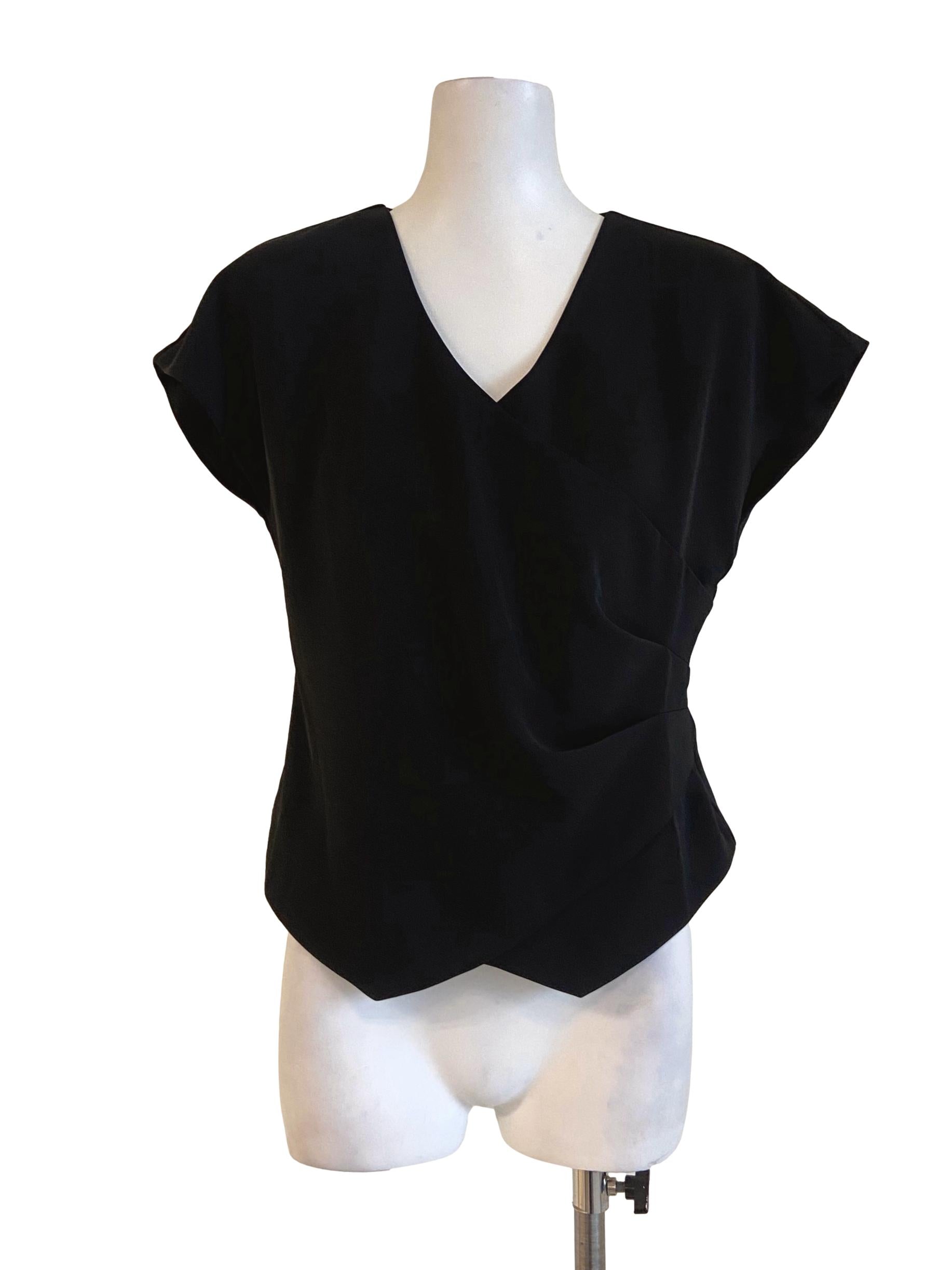 Black Sleeveless Twill V Neck Blouse LB