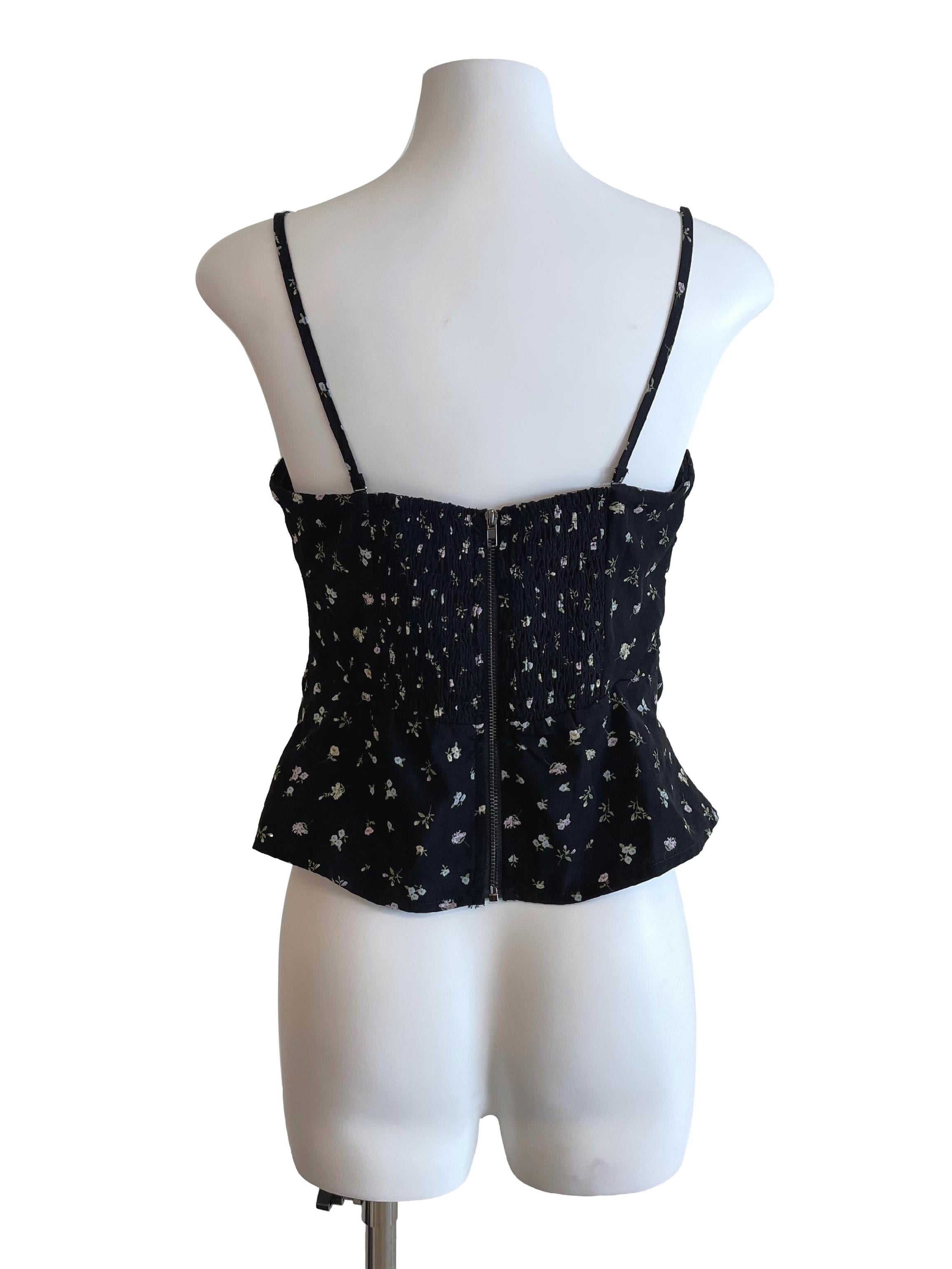 Black Floral Draped Cami Top TTR