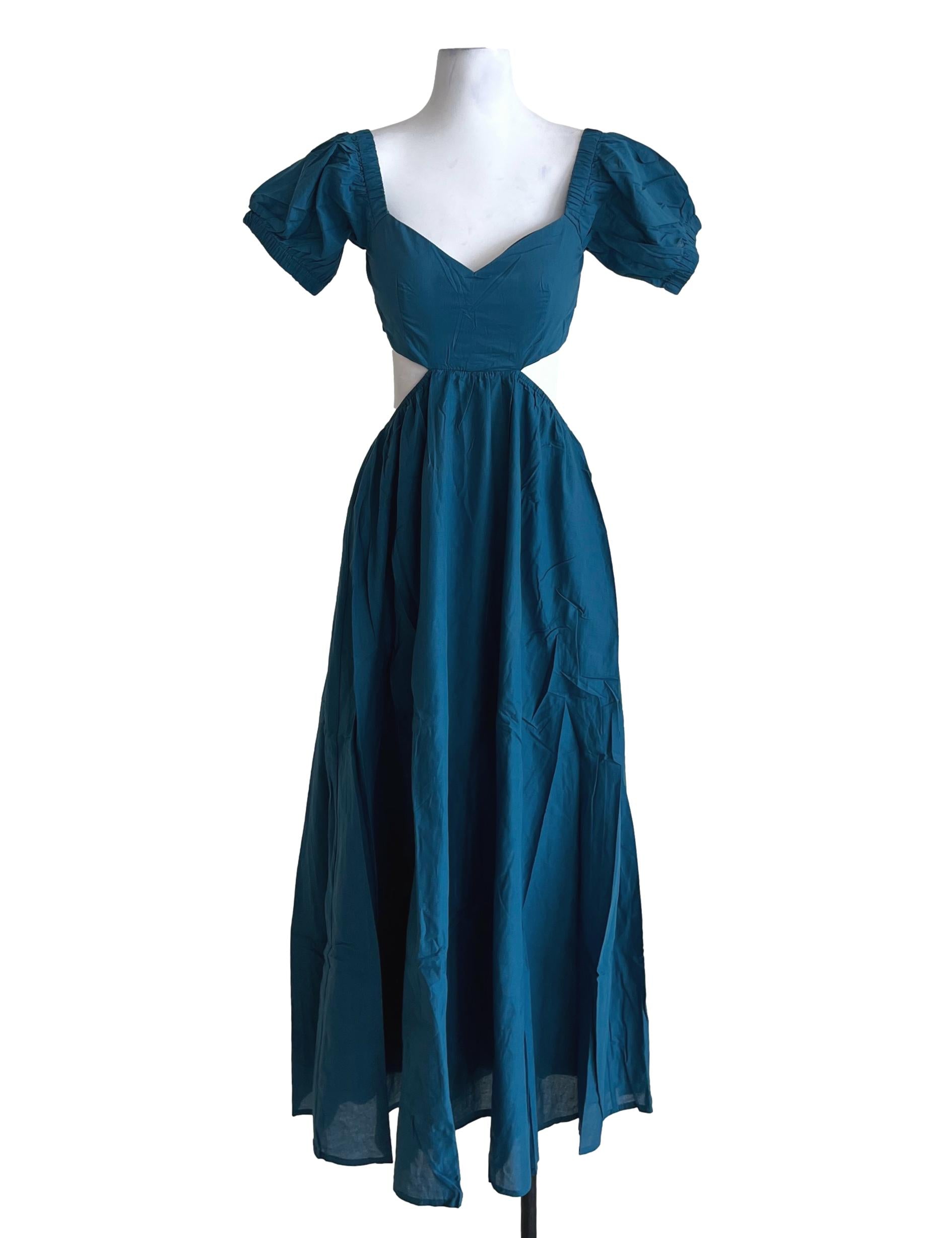 Teal Blue Adriel Cut Out Padded Midi Dress TTR