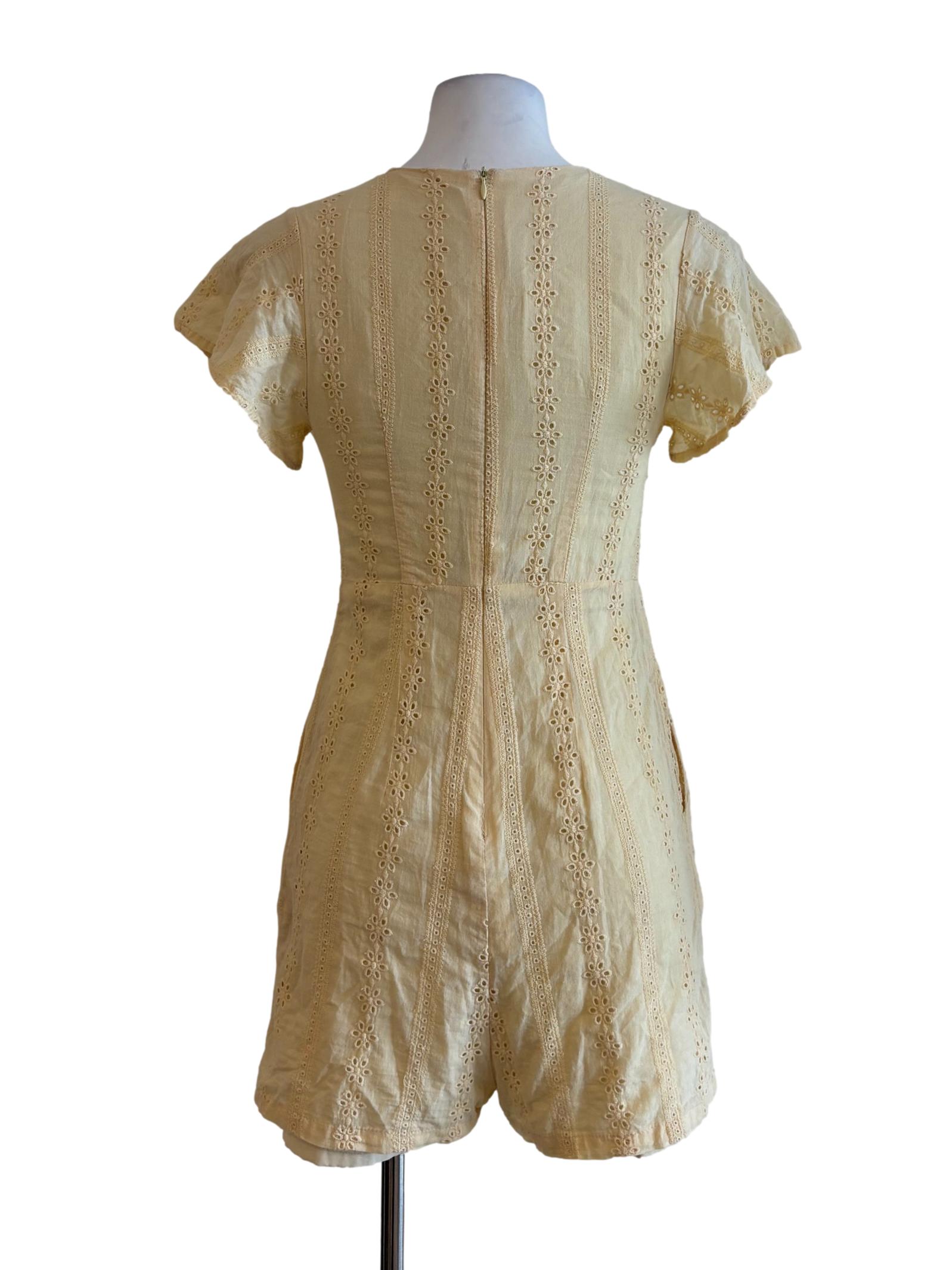 Butter Yellow Embroidered Cotton Rompers