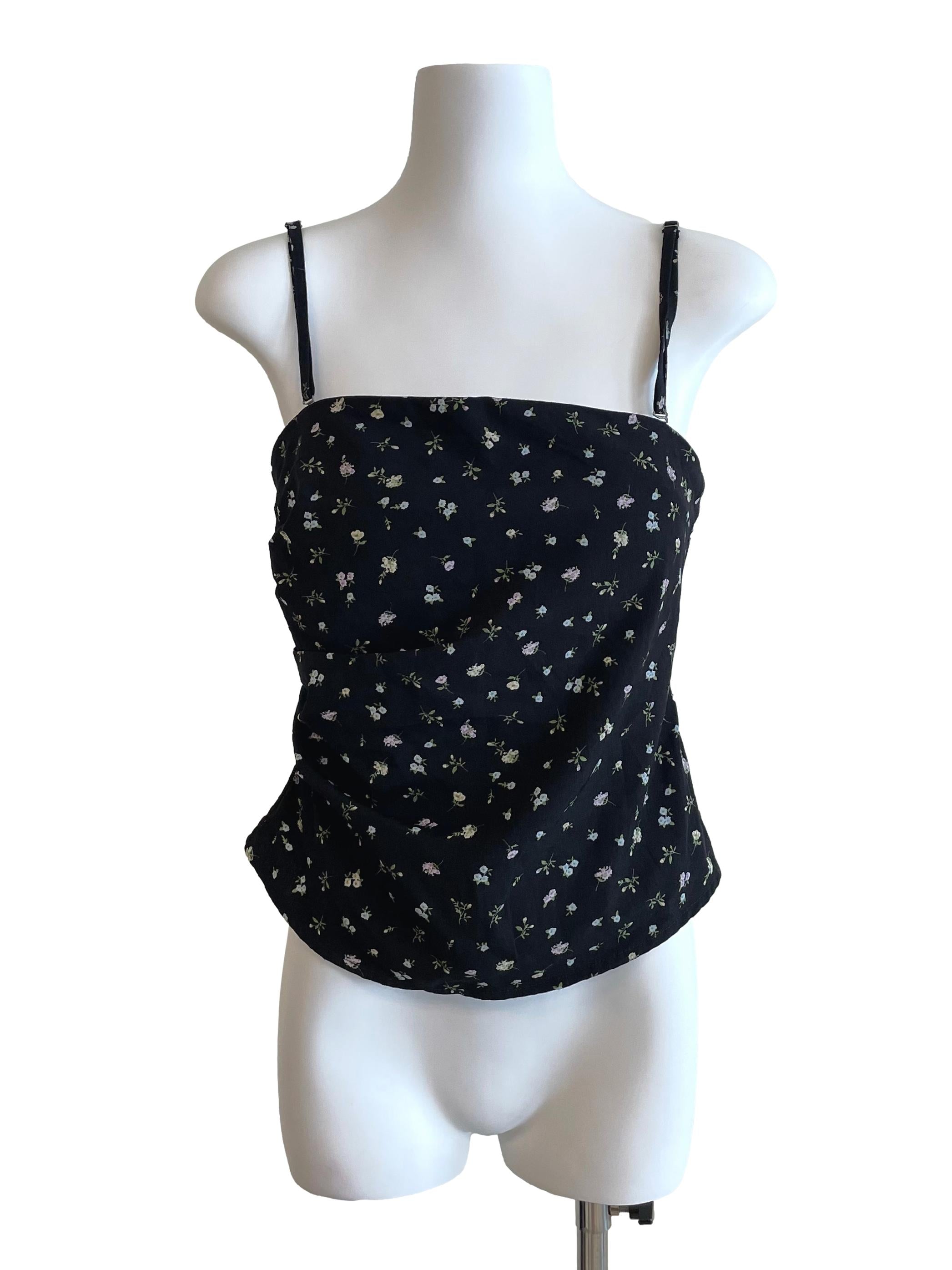 Black Floral Draped Cami Top TTR