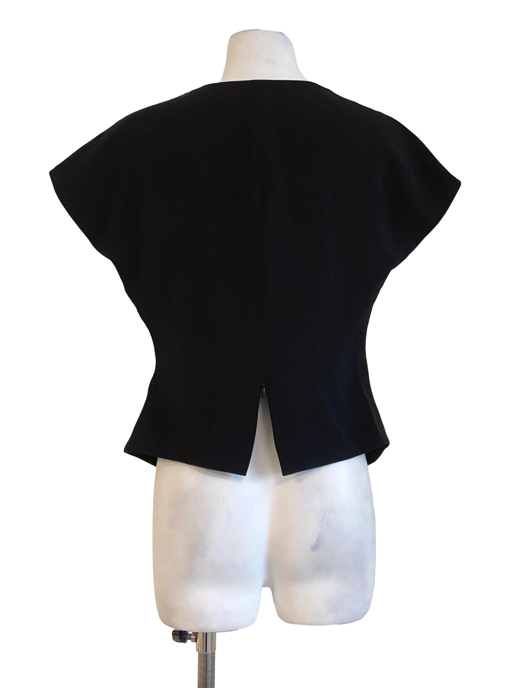 Black Sleeveless Twill V Neck Blouse LB