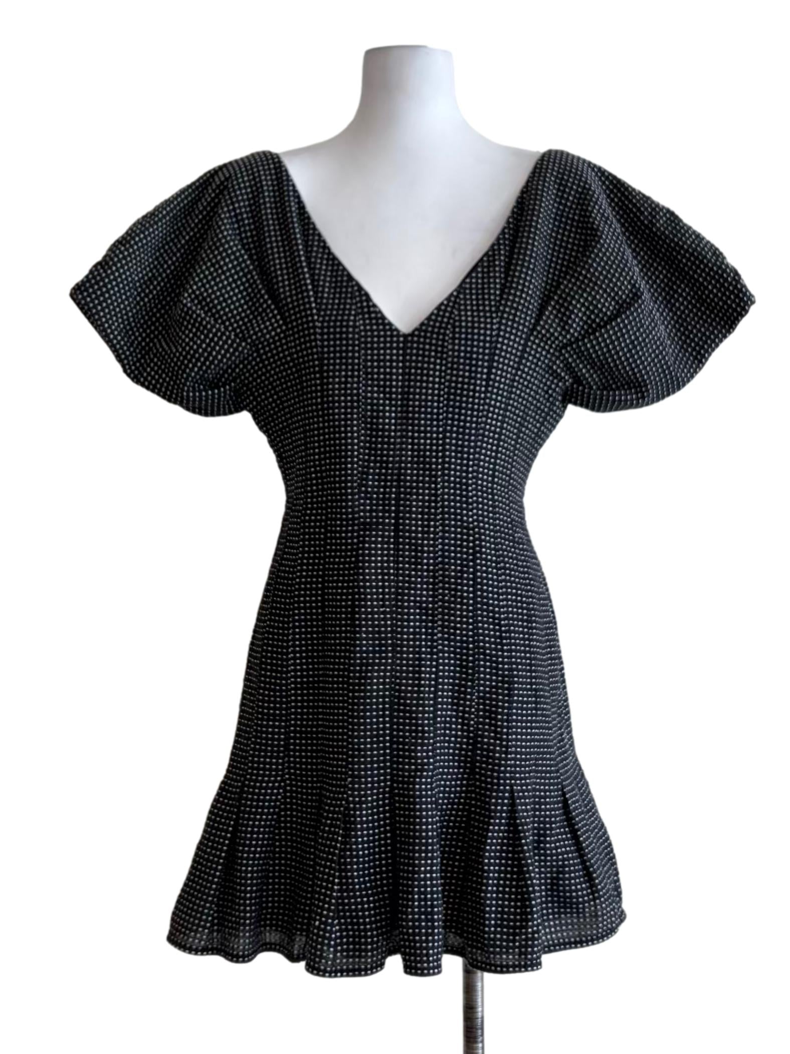 Raven Black White Dotted Puffy Sleeve A-Line Dress