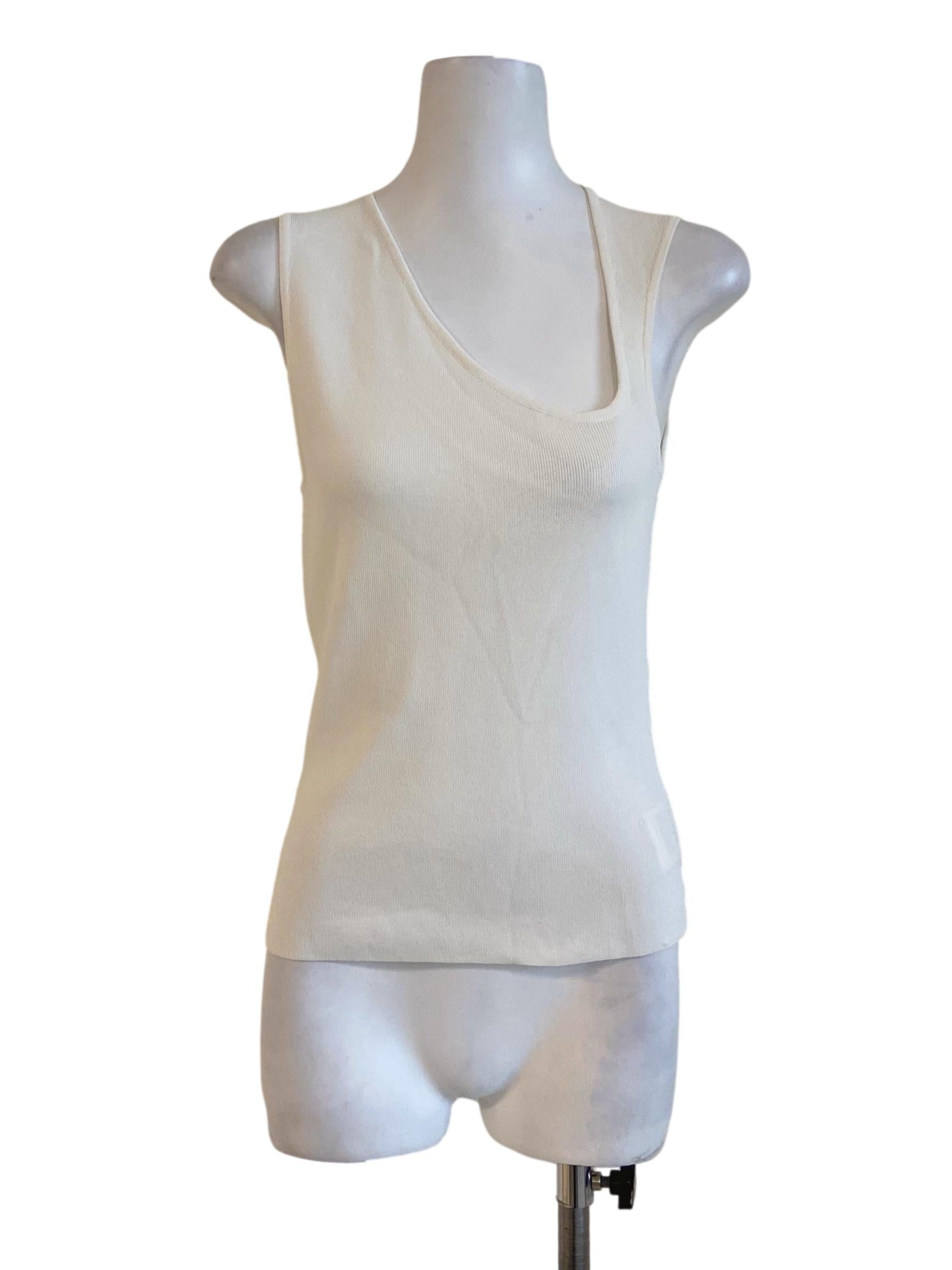 White Sleeveless Asymmetric Neck Top LB