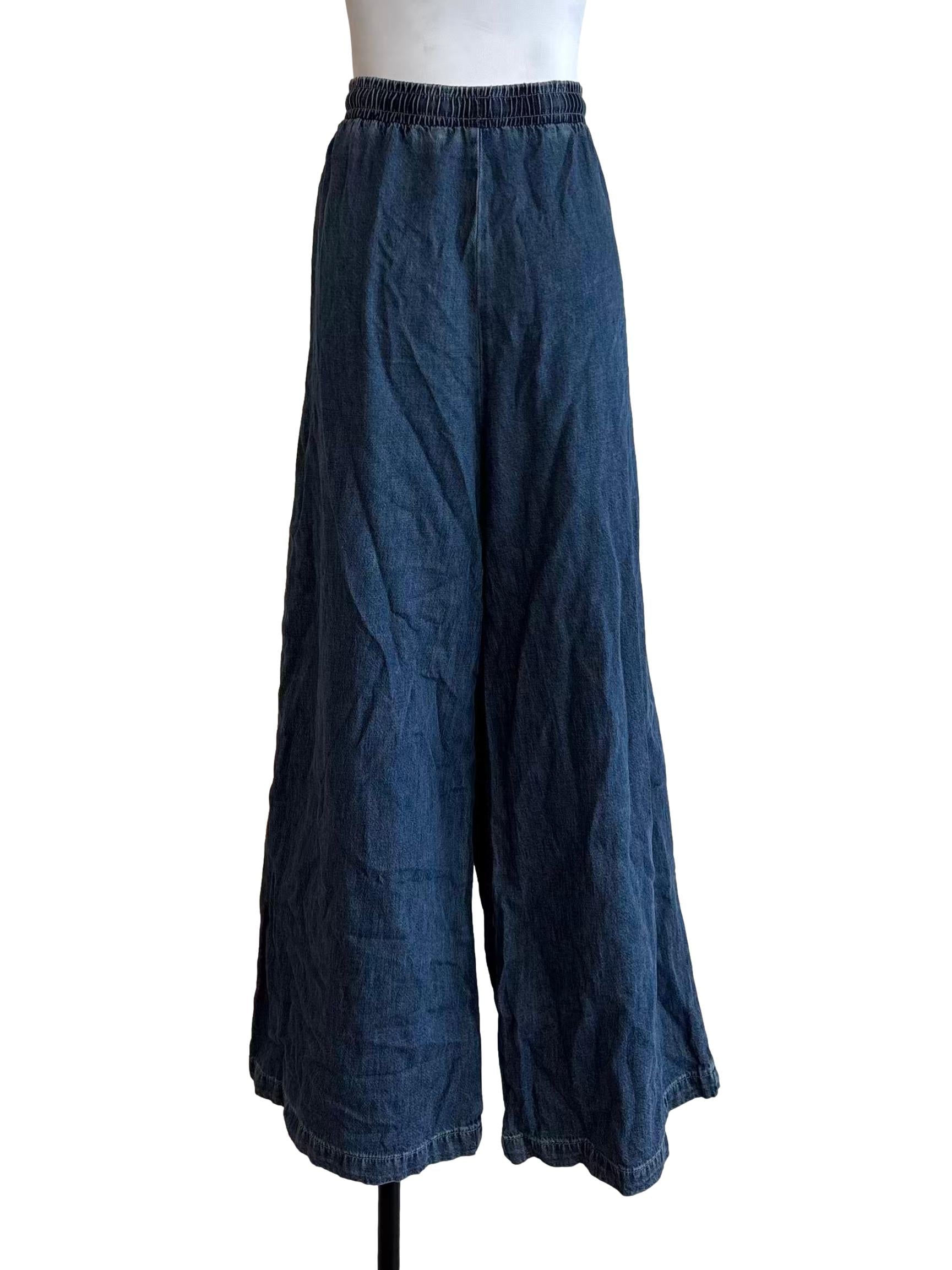 Blue Denim Wide Cotton Pants