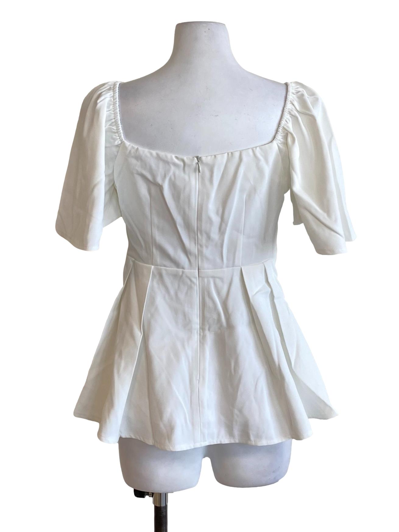 Soft White Ribbon Square Neck Cape Sleeve A-Line Dress