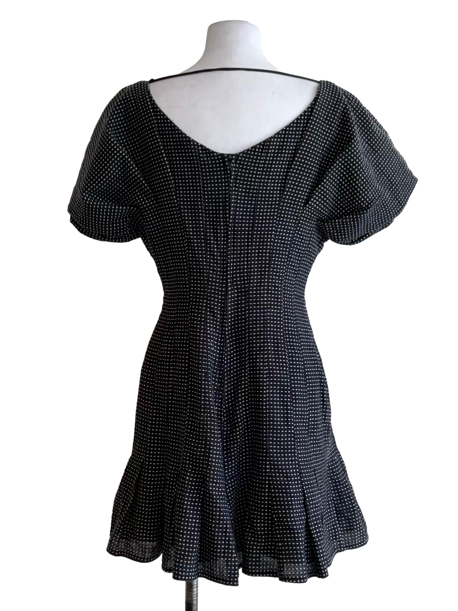Raven Black White Dotted Puffy Sleeve A-Line Dress