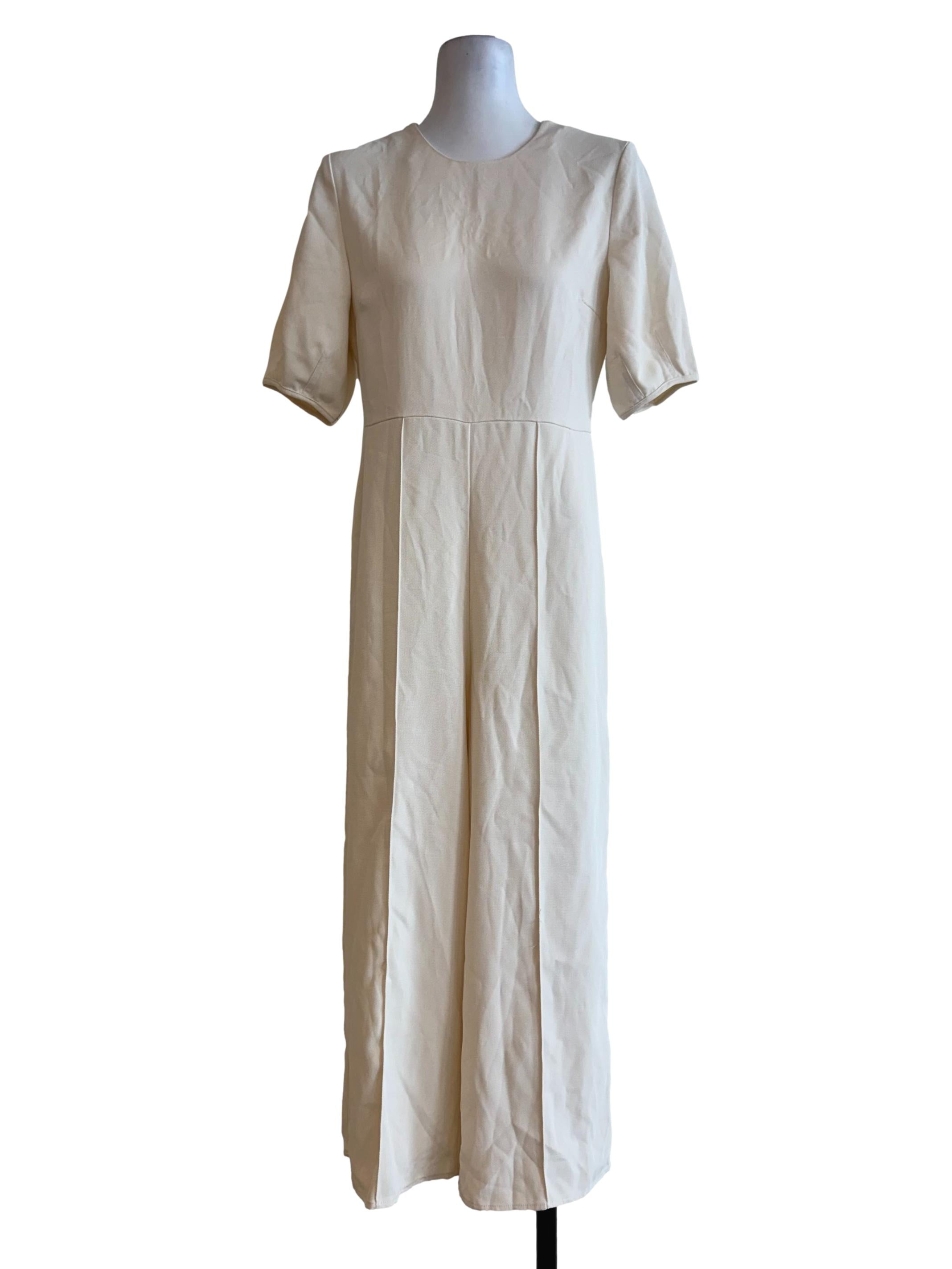 Textured Cream Straight Cut Jumpsuit
