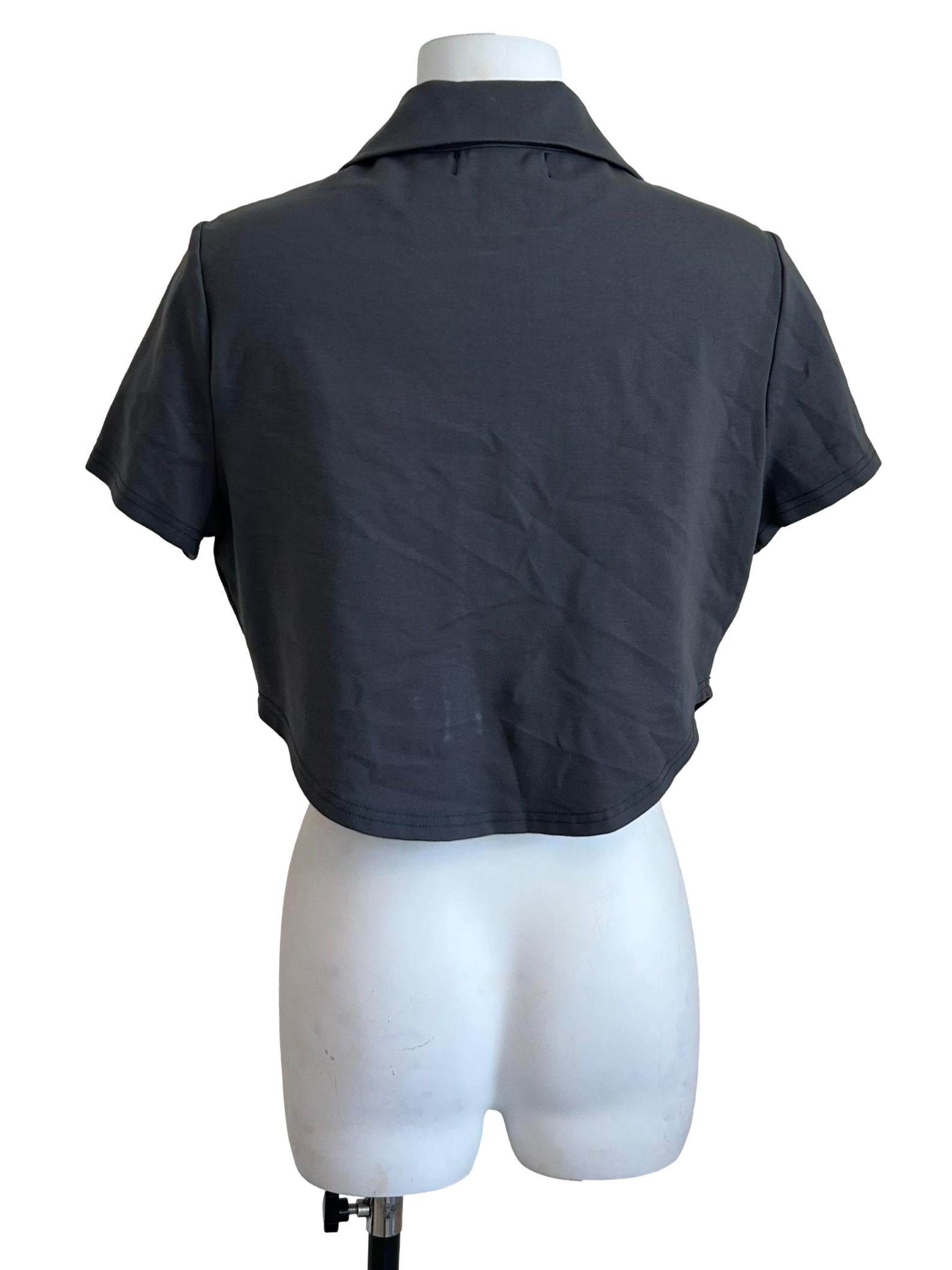 Charcoal Zip Front Cropped Top TTR