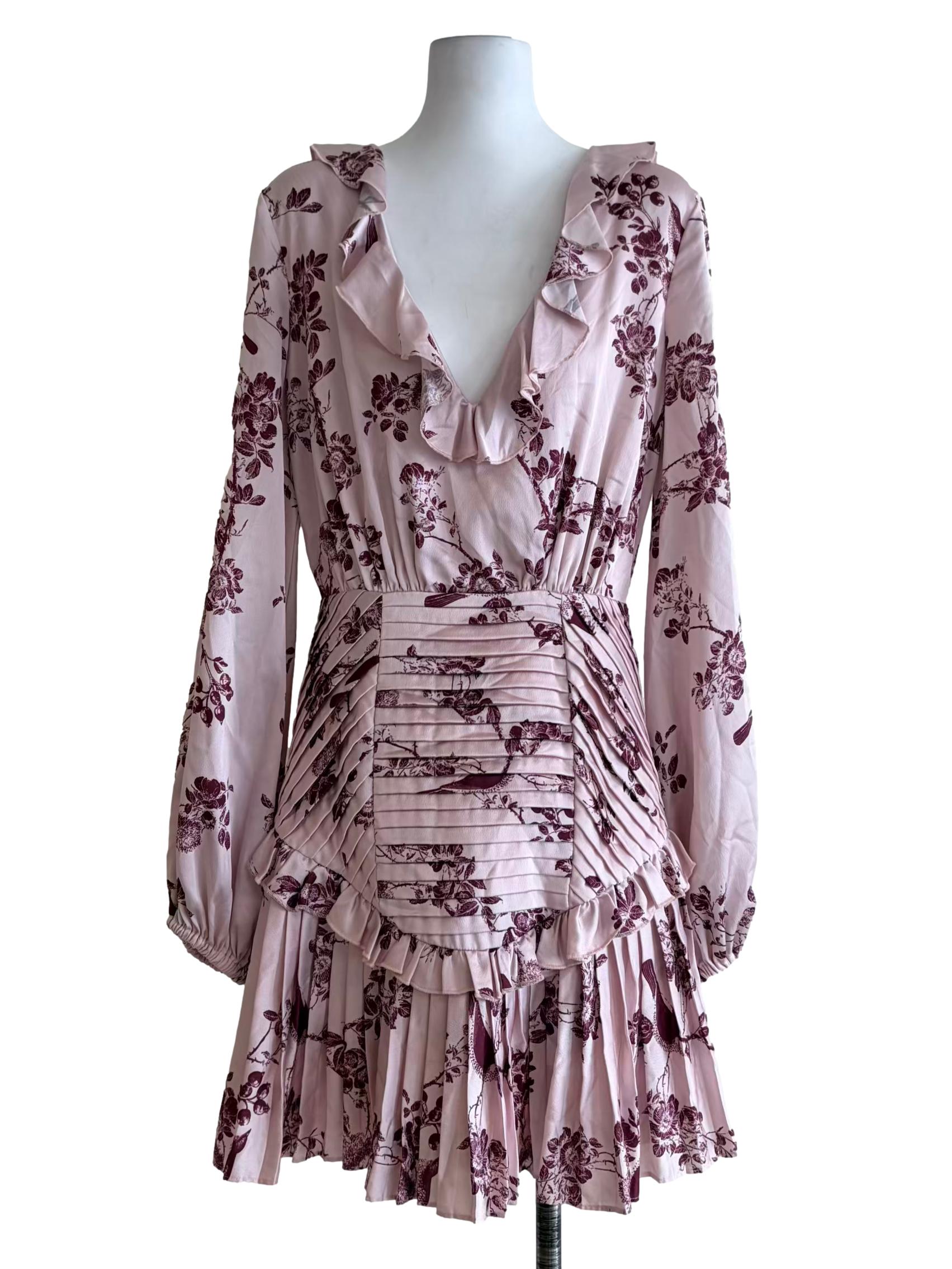 Pastel Pink Flutter Front Floral Print A-Line Dress