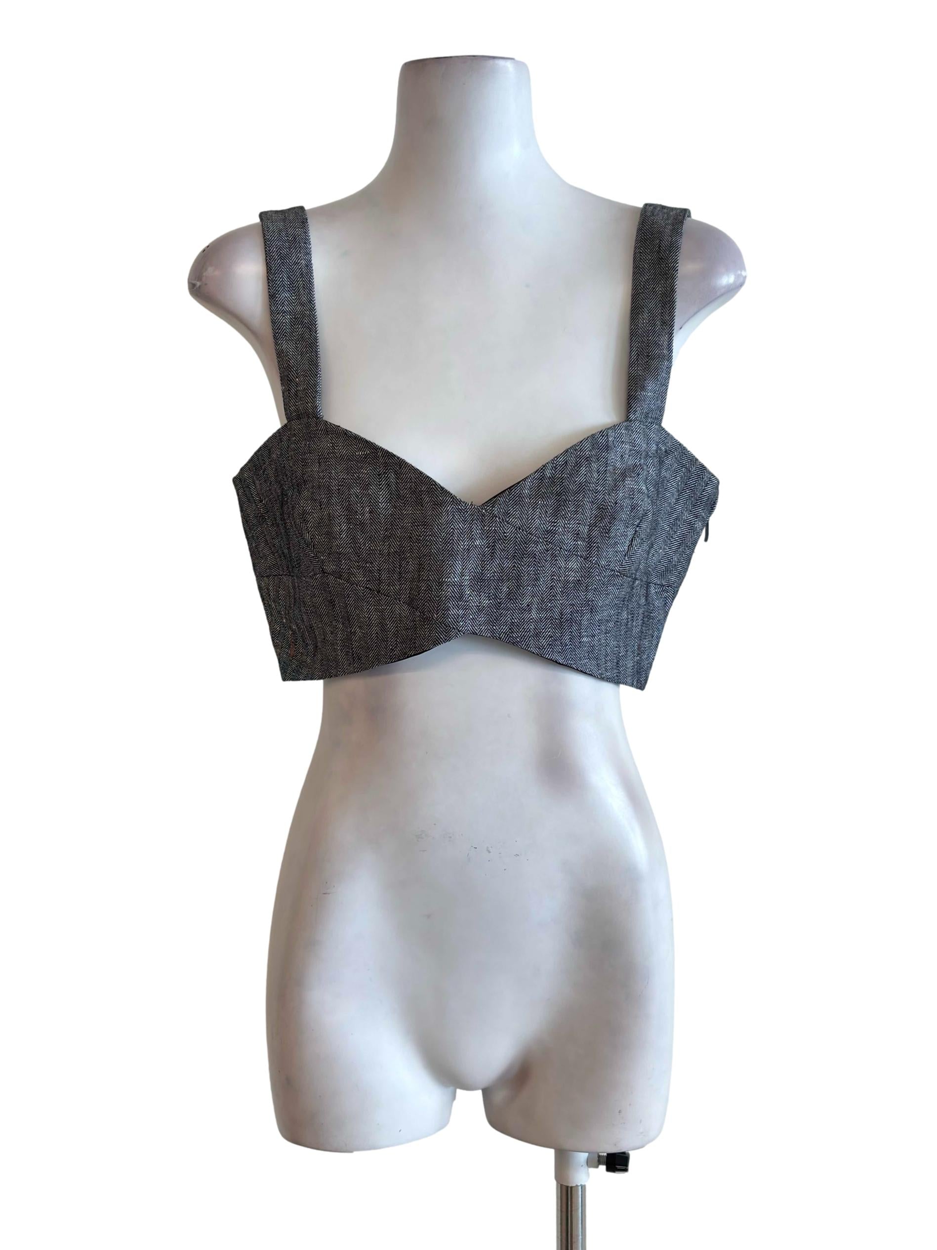 Black Tweed Pattern Keyhole Cross Bralette