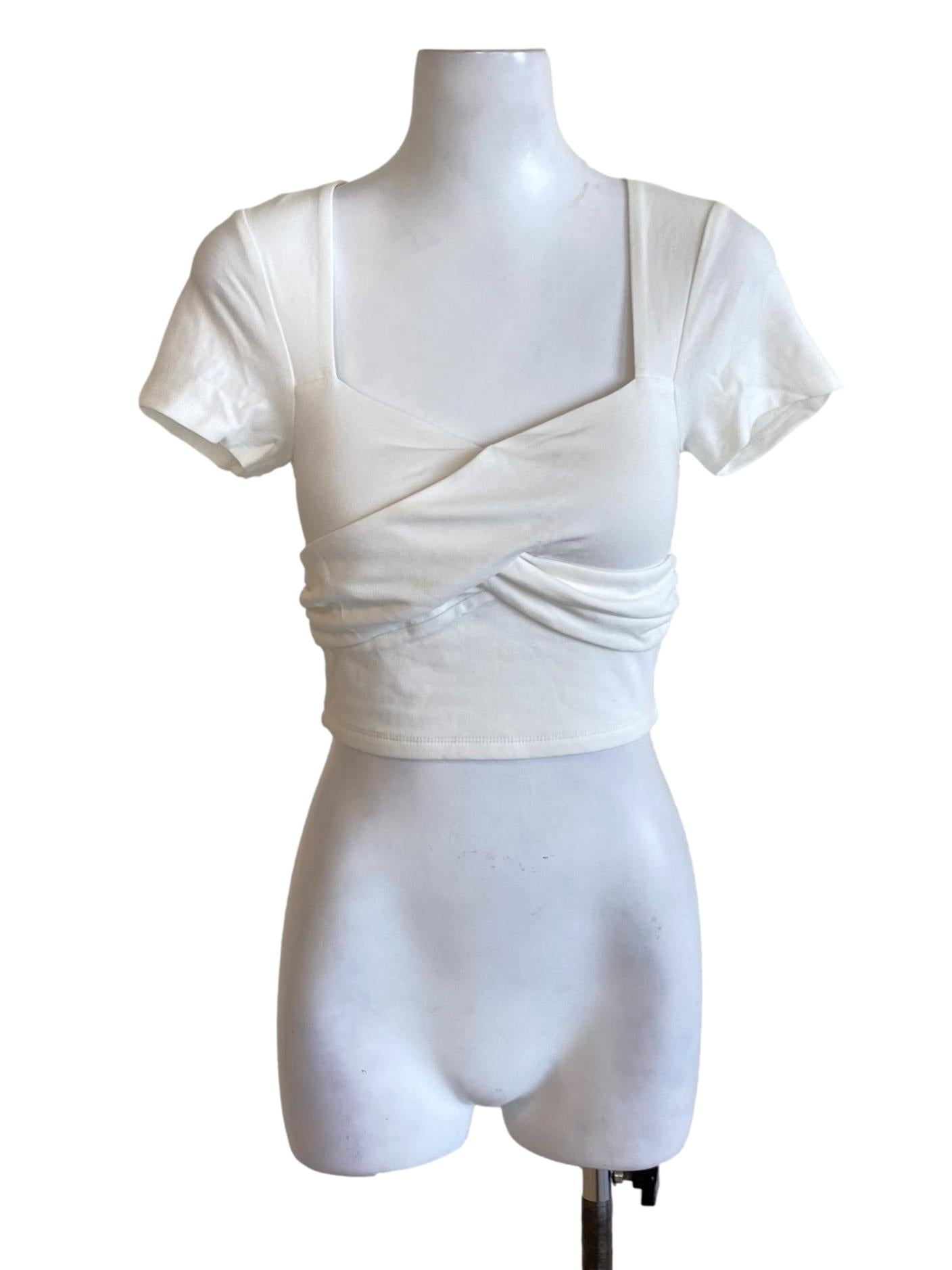 Soft White Square Neck Short Sleeve Cropped Shirt