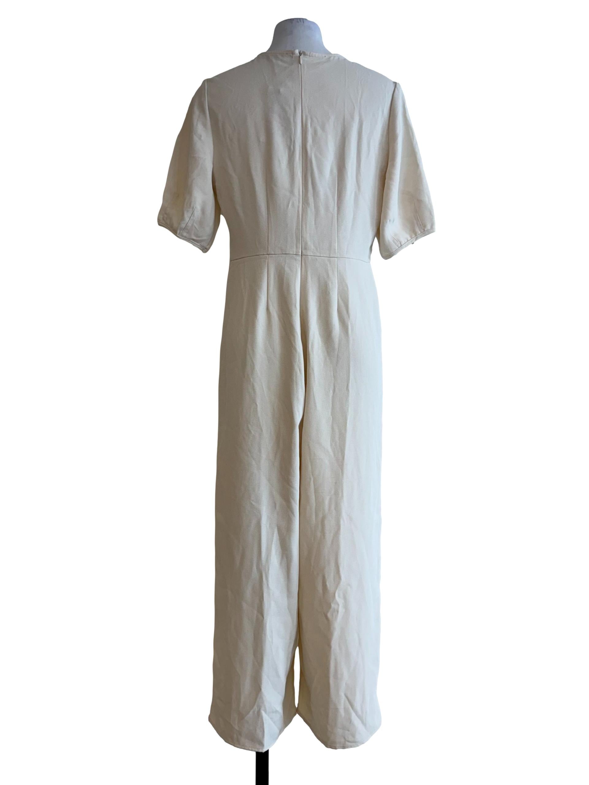 Textured Cream Straight Cut Jumpsuit