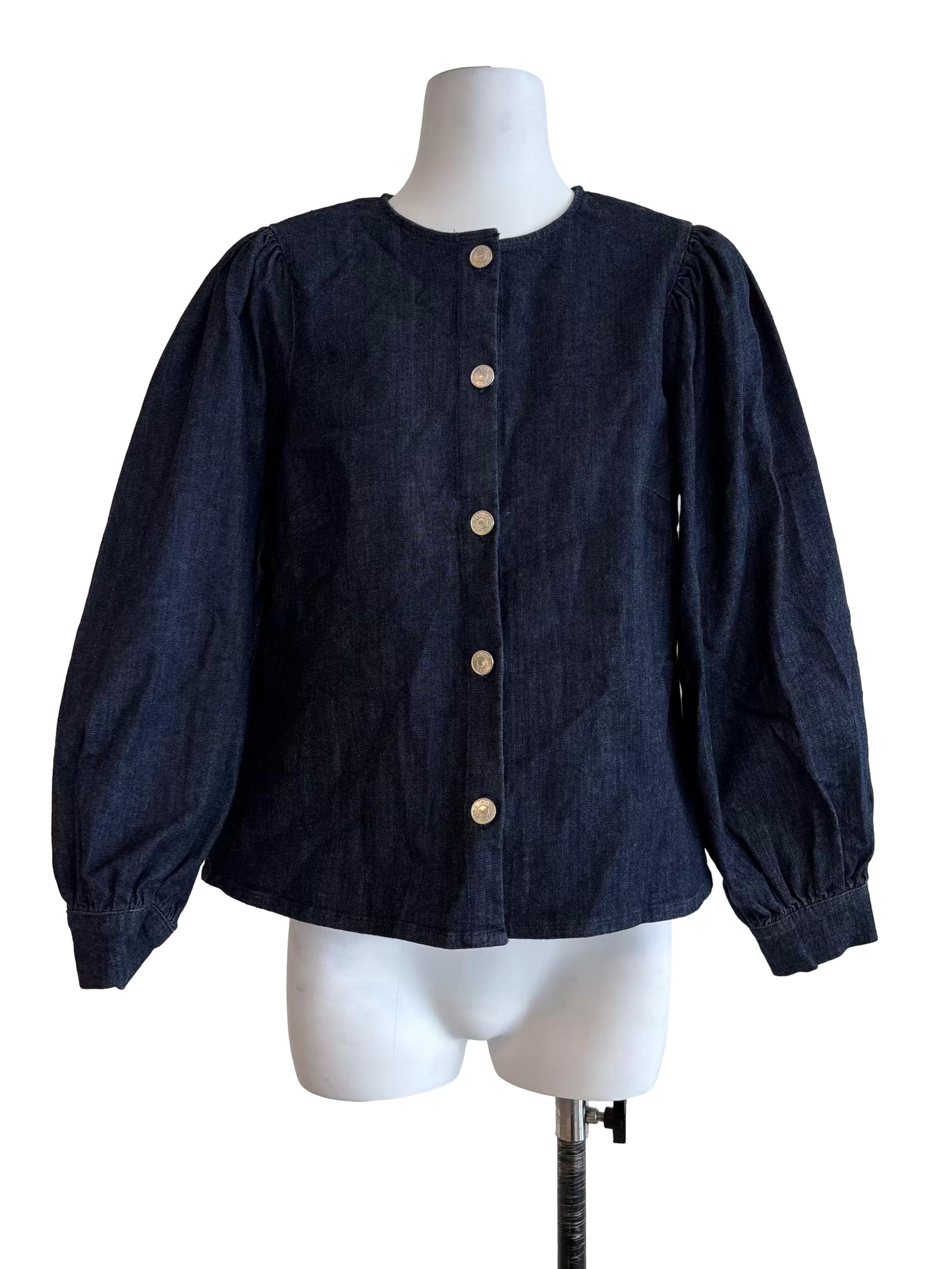 Dark Blue Buttoned Denim Blouse