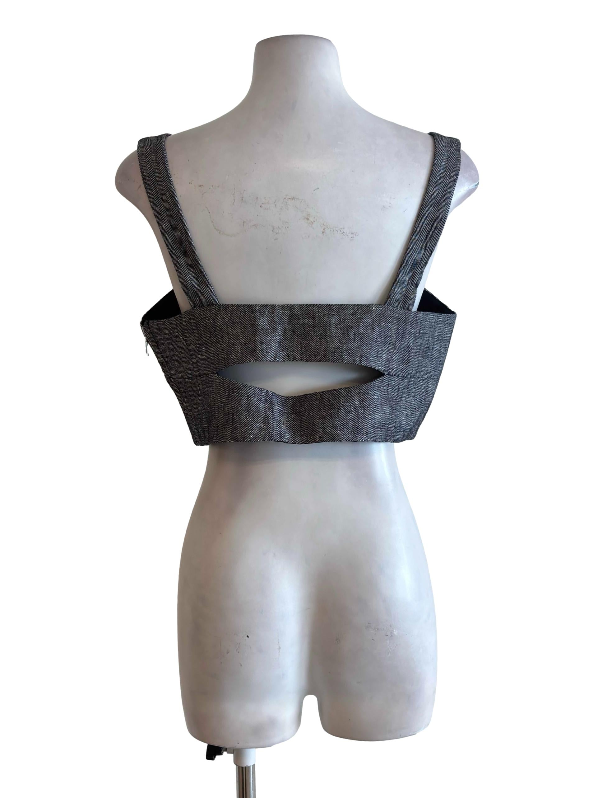 Black Tweed Pattern Keyhole Cross Bralette