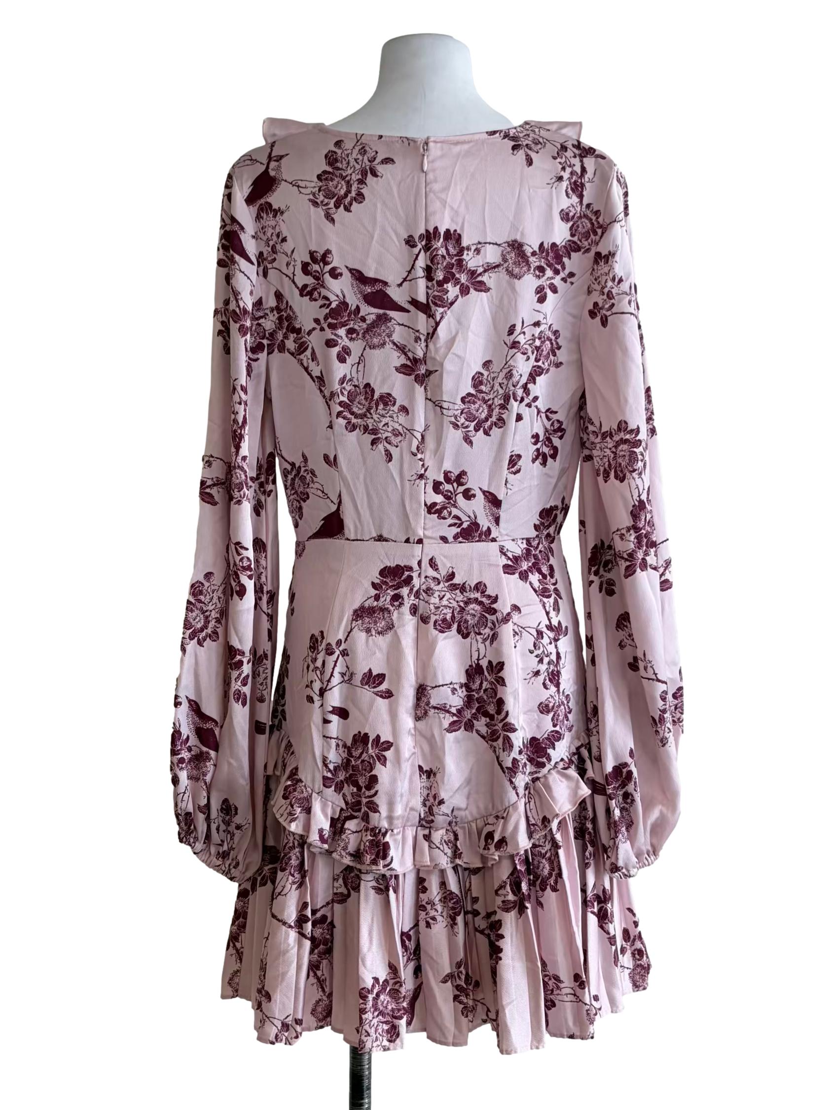 Pastel Pink Flutter Front Floral Print A-Line Dress