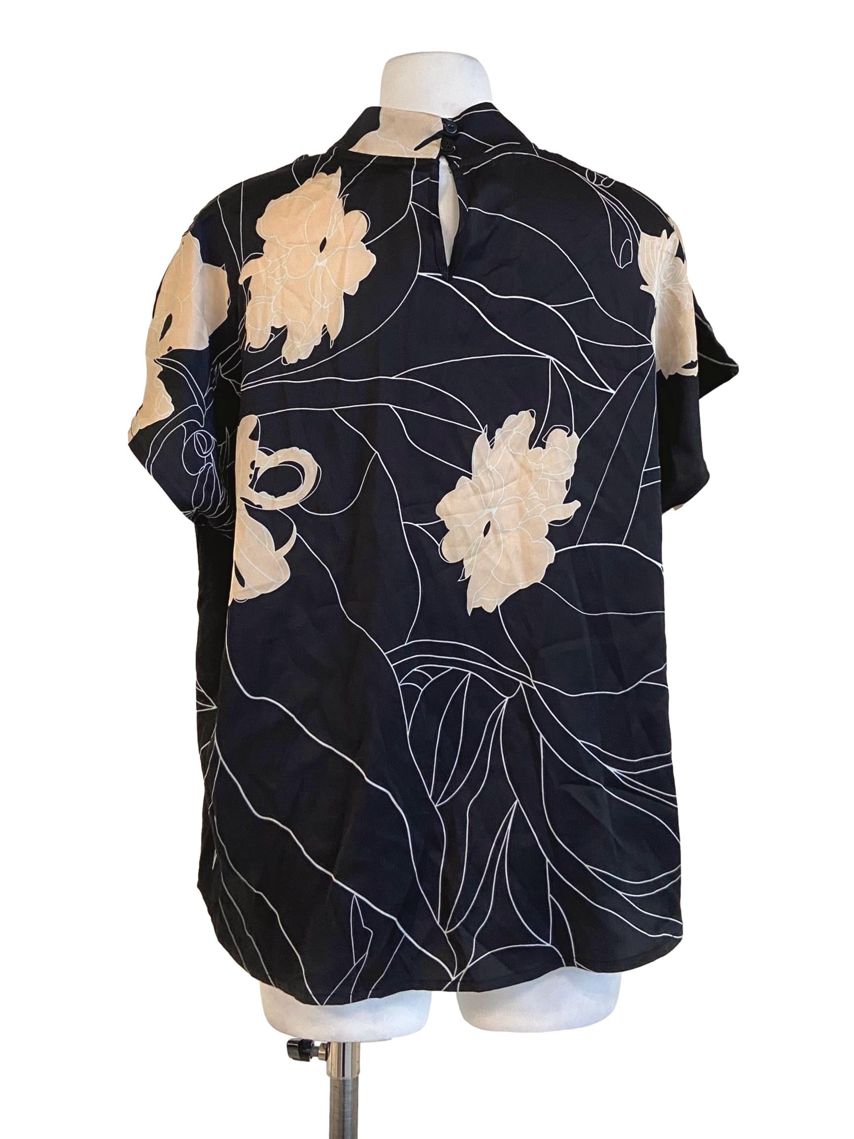 Black High Neck Floral Batwing Sleeve Blouse