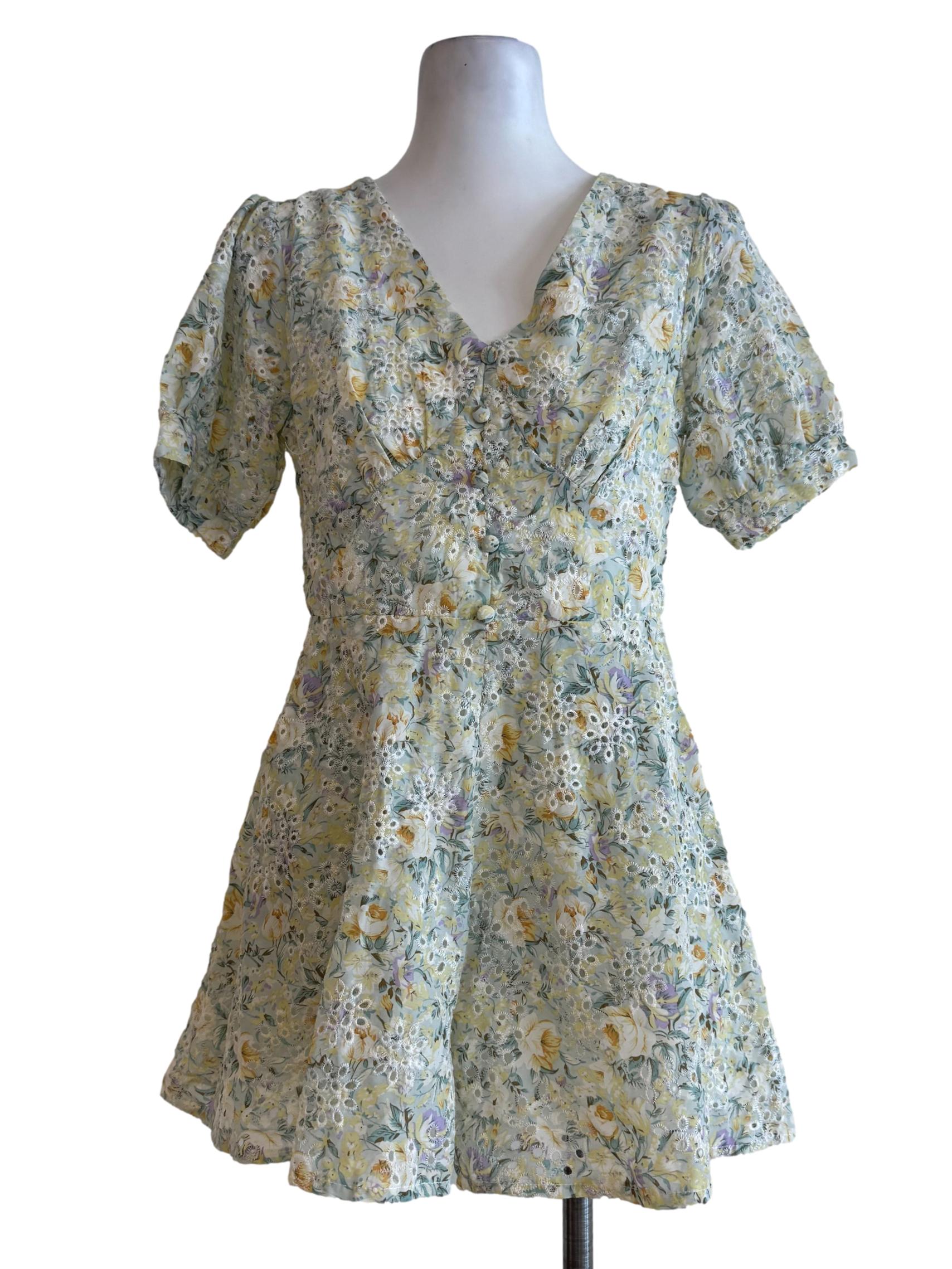 Multicolor Floral Prints Eyelet Romper