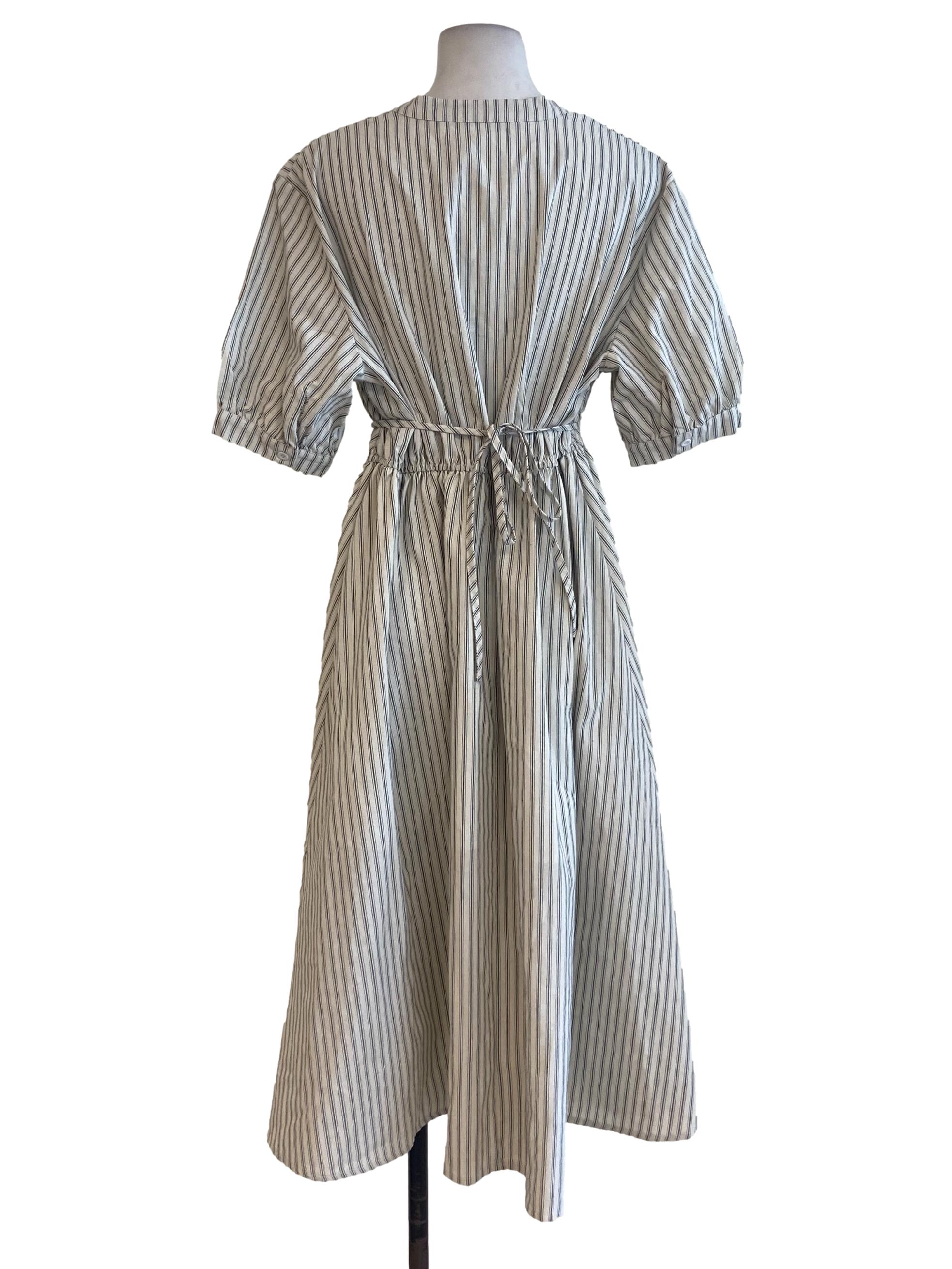 Alabaster White & Black Stripe Half Button Shirt A-Line Dress
