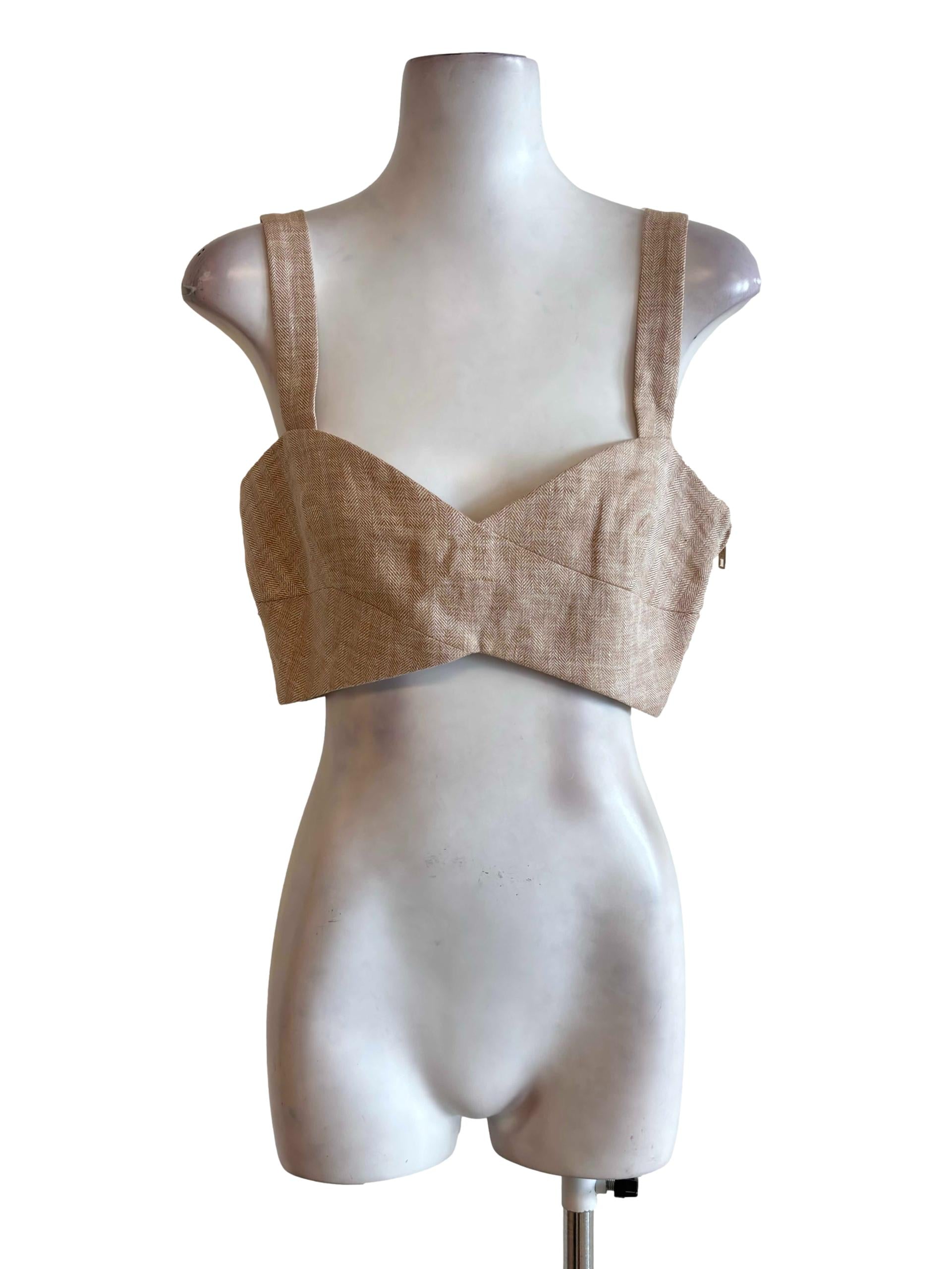 Warm Beige Tweed Keyhole Cross Bralette