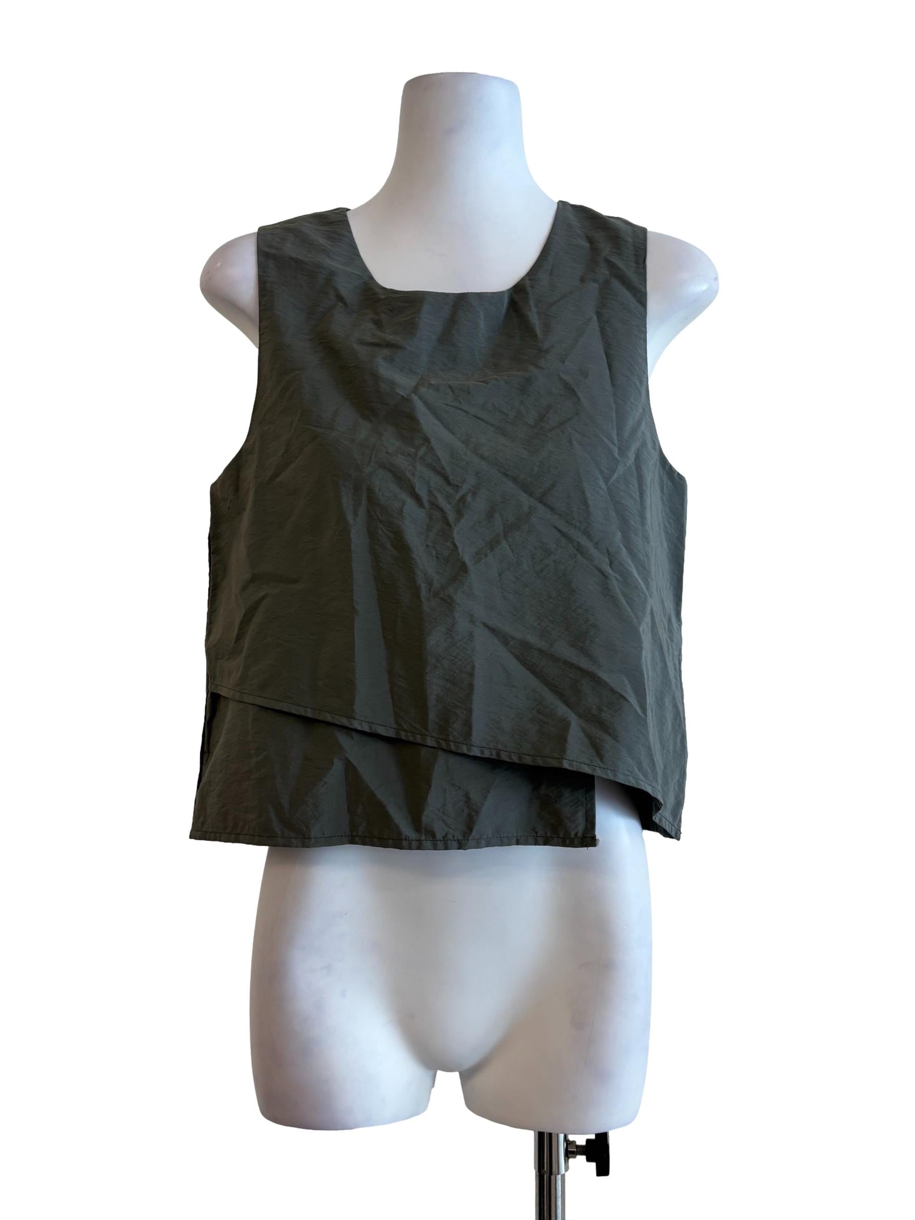 Pine Green Sleeveless Nylon Layered Top