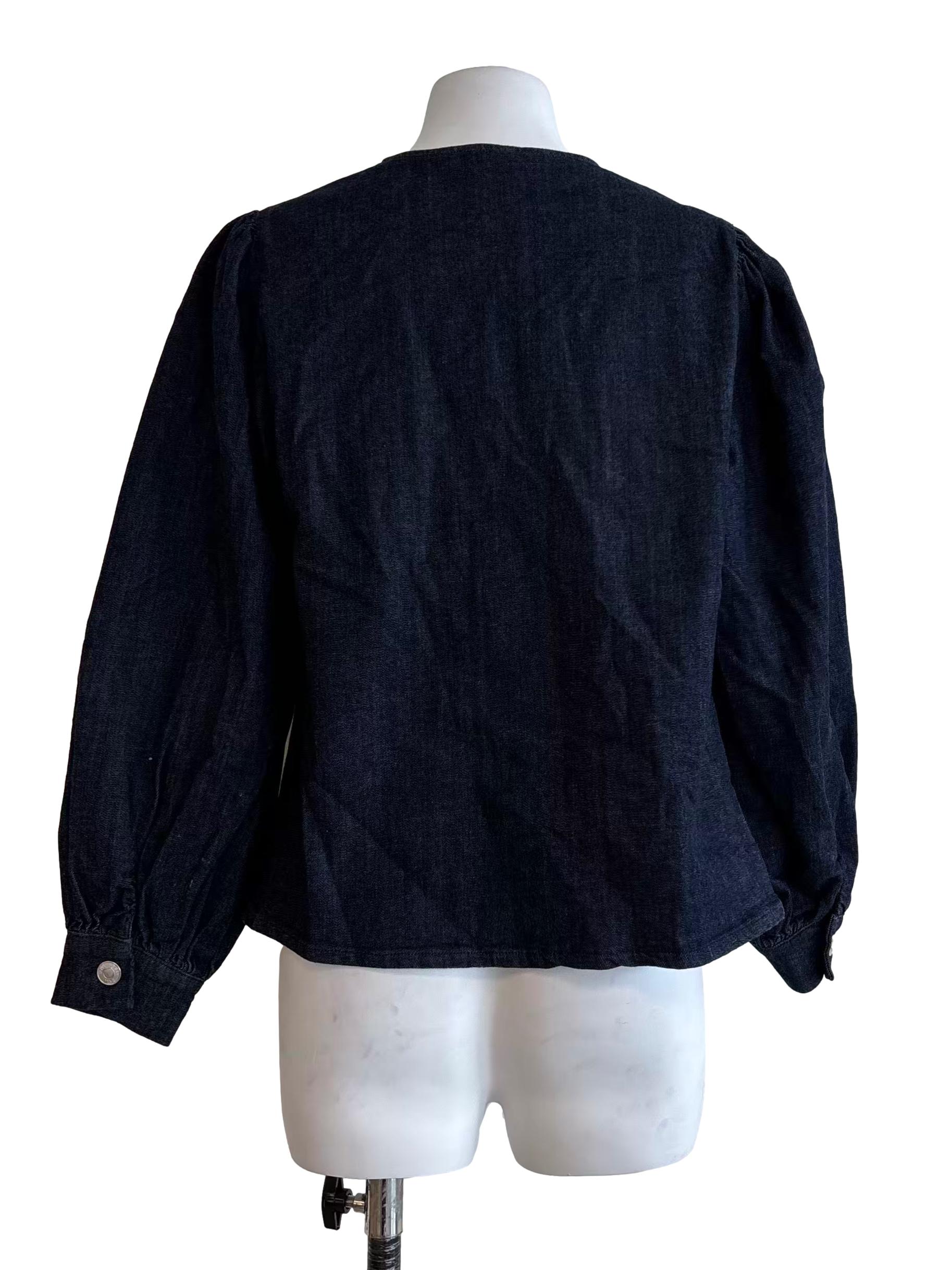 Dark Blue Buttoned Denim Blouse