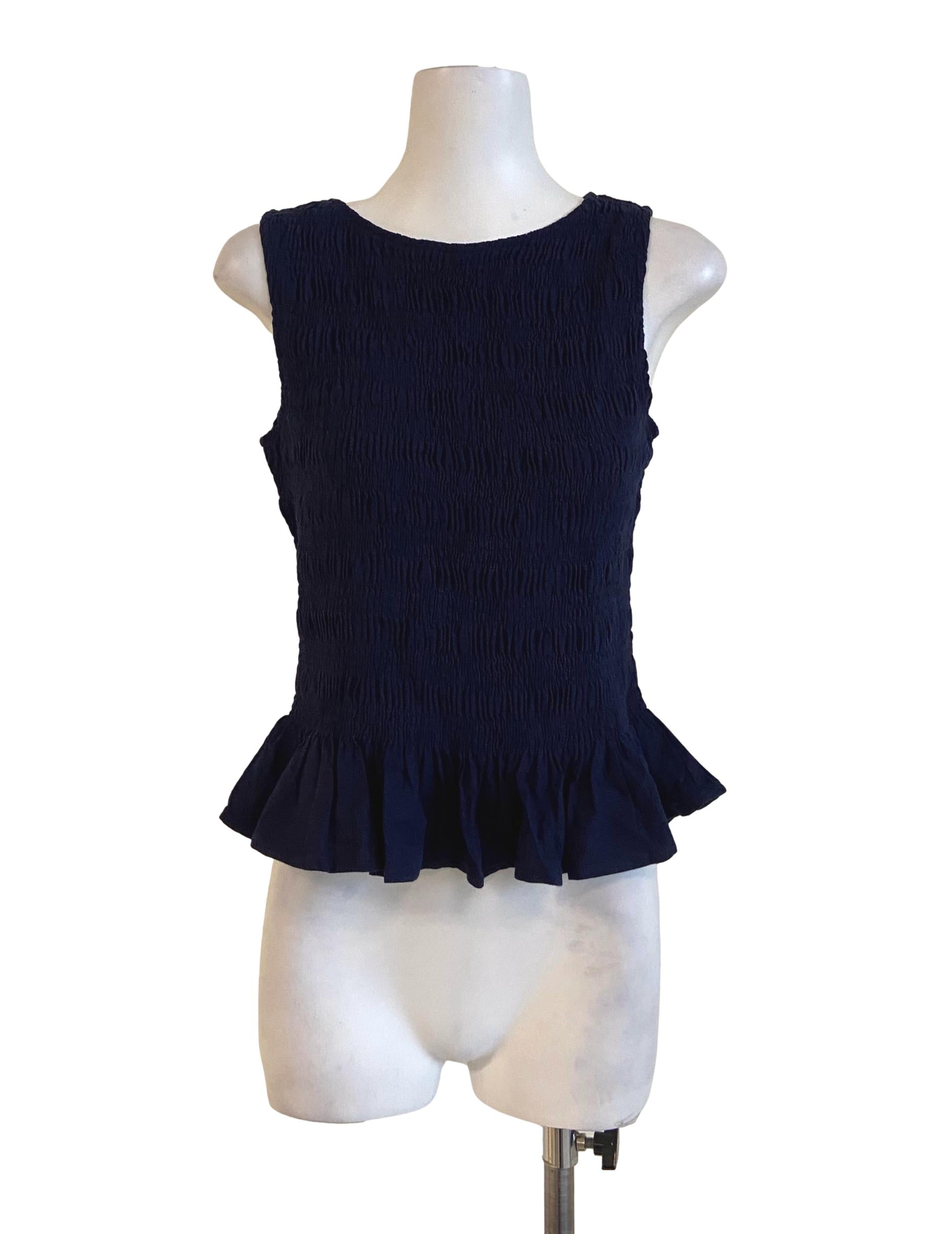Navy Blue Sleeveless Pegged Waist Blouse