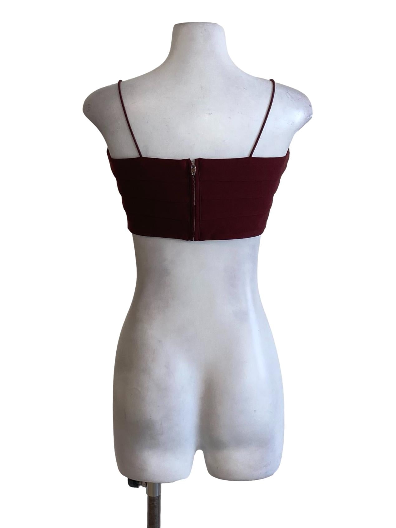 Currant Red Box Pleated Spaghetti Strap Waisted Cropped Top