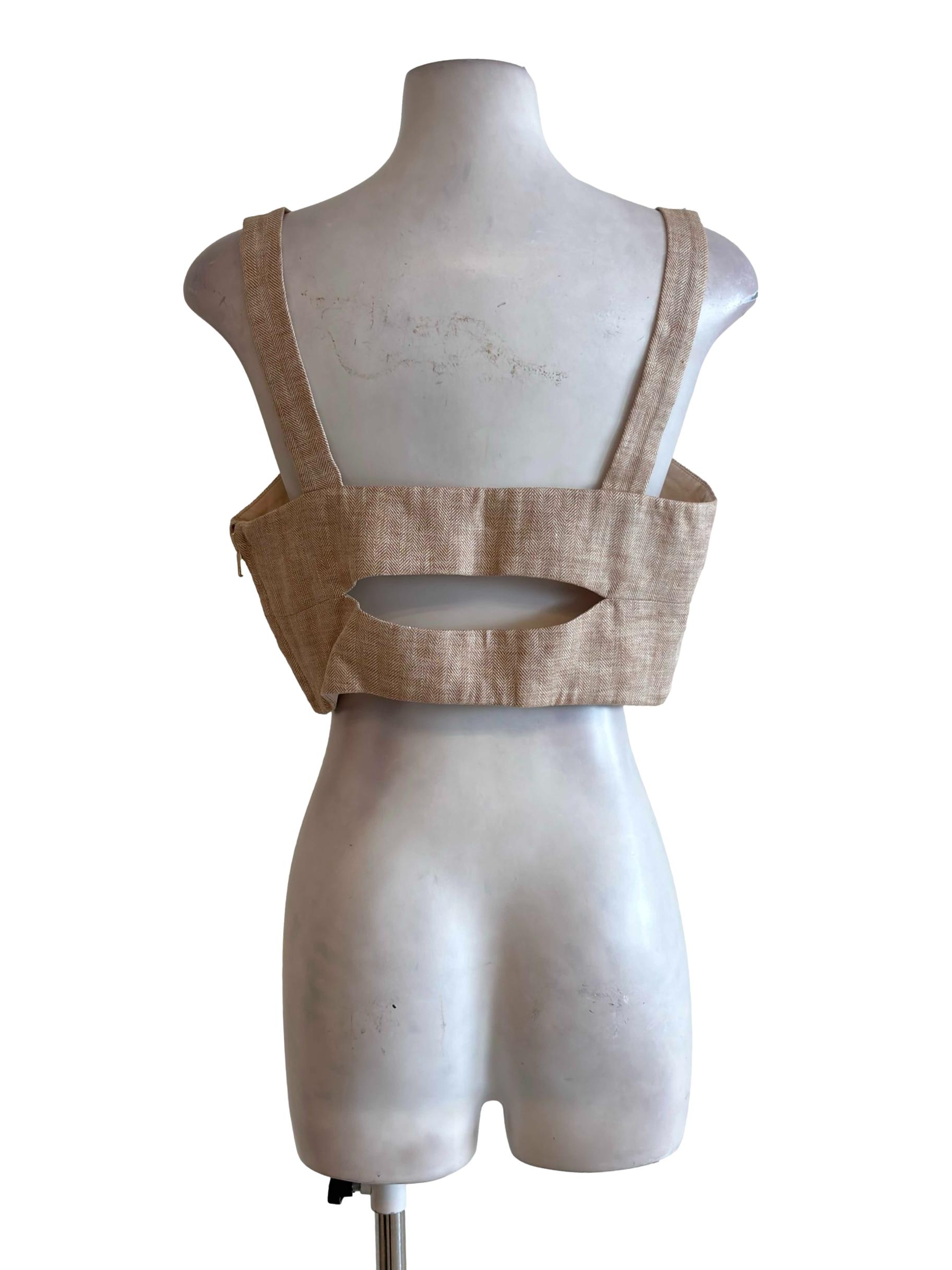 Warm Beige Tweed Keyhole Cross Bralette